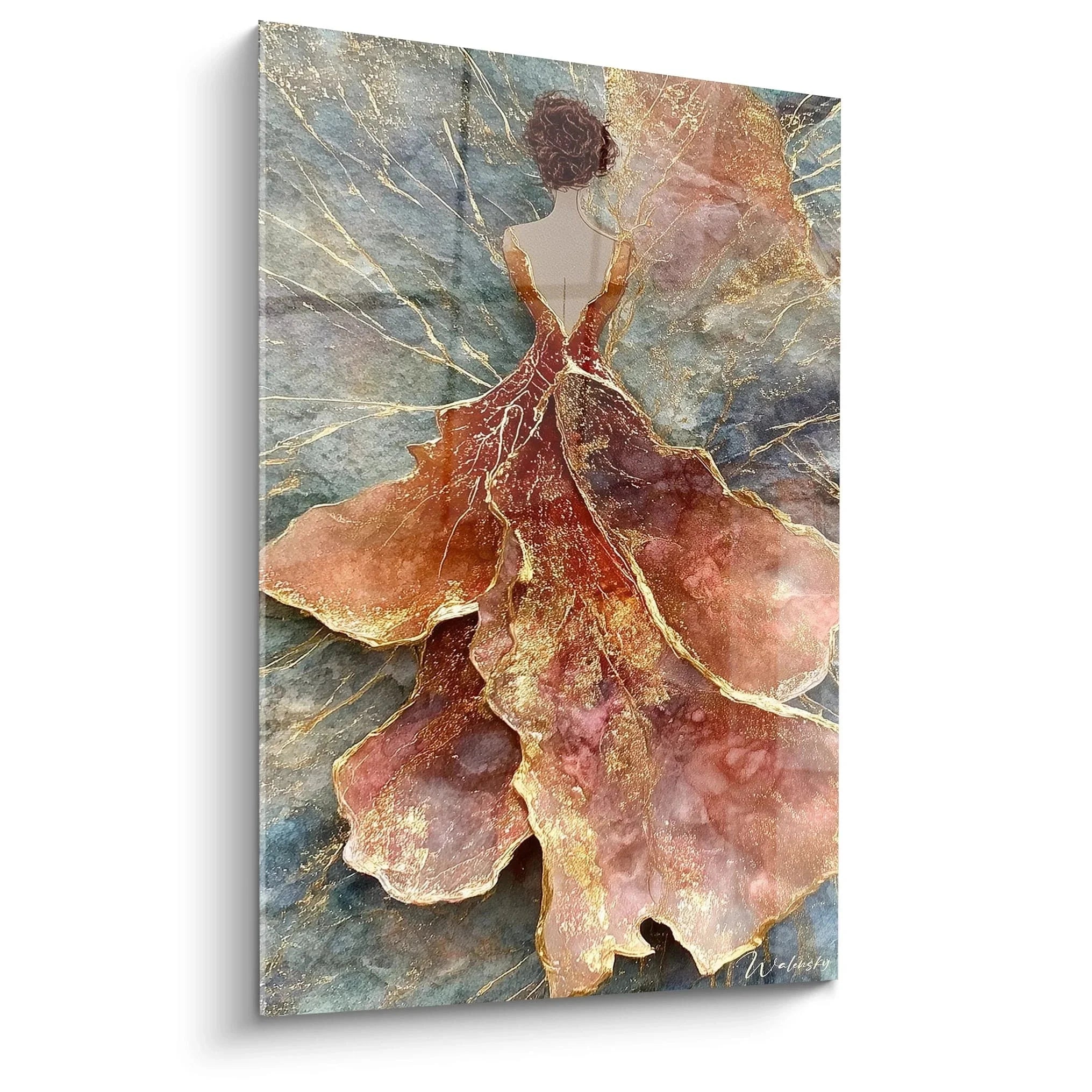 Wandbild elegante Tänzerin in Gold und Rot - Edition Haute Couture Kunstdruck XXL