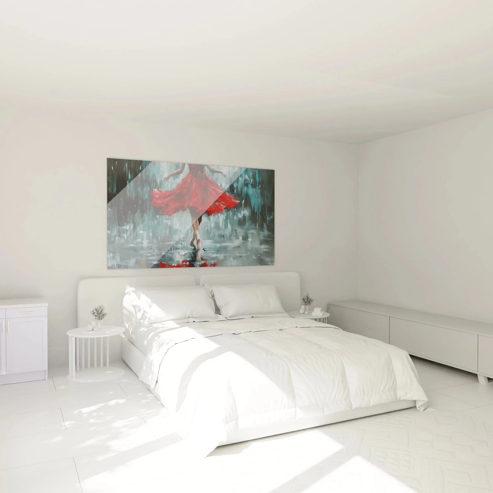 Wandbild Tänzerin im roten Kleid als Wanddekoration im Schlafzimmer - abstrakte Kunst Ballerina