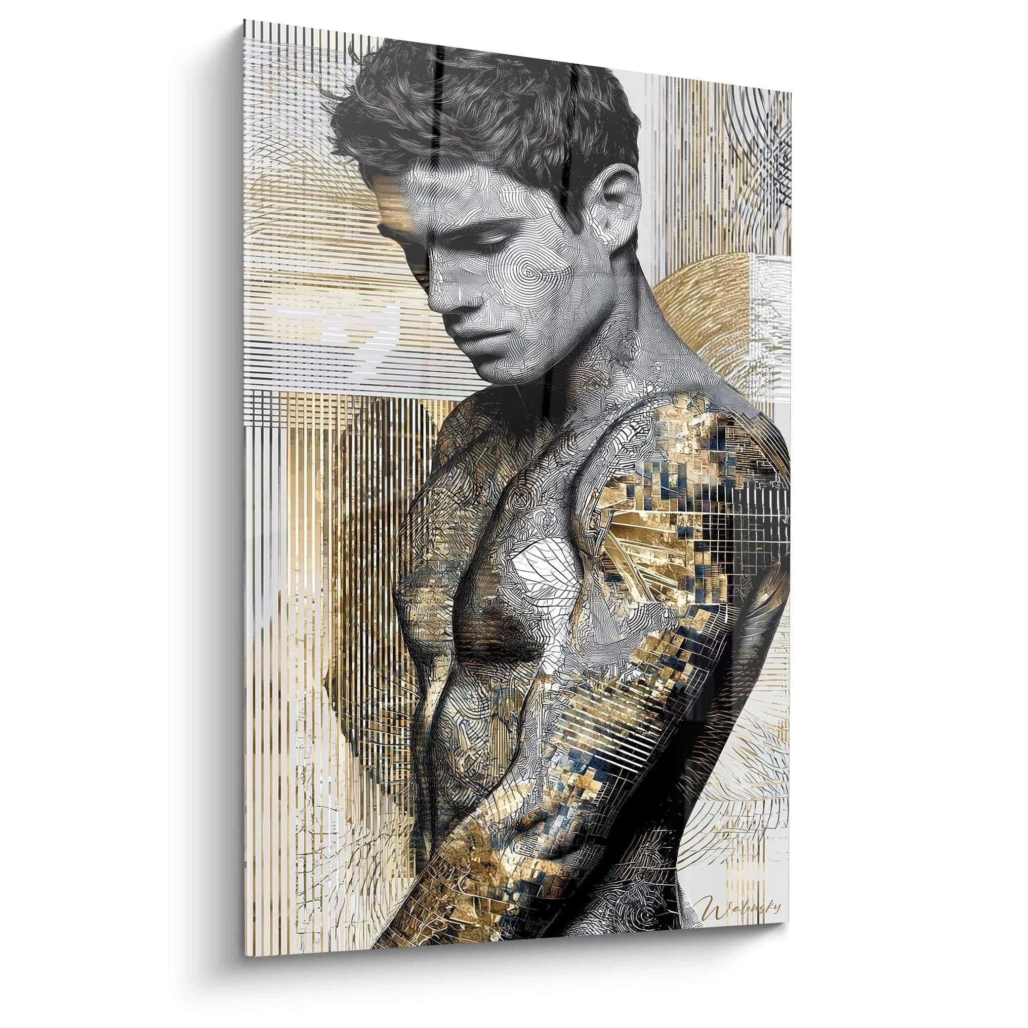 Wandbild tätowierter Mann mit goldenen geometrischen Elementen, Edition Männliche Schönheit