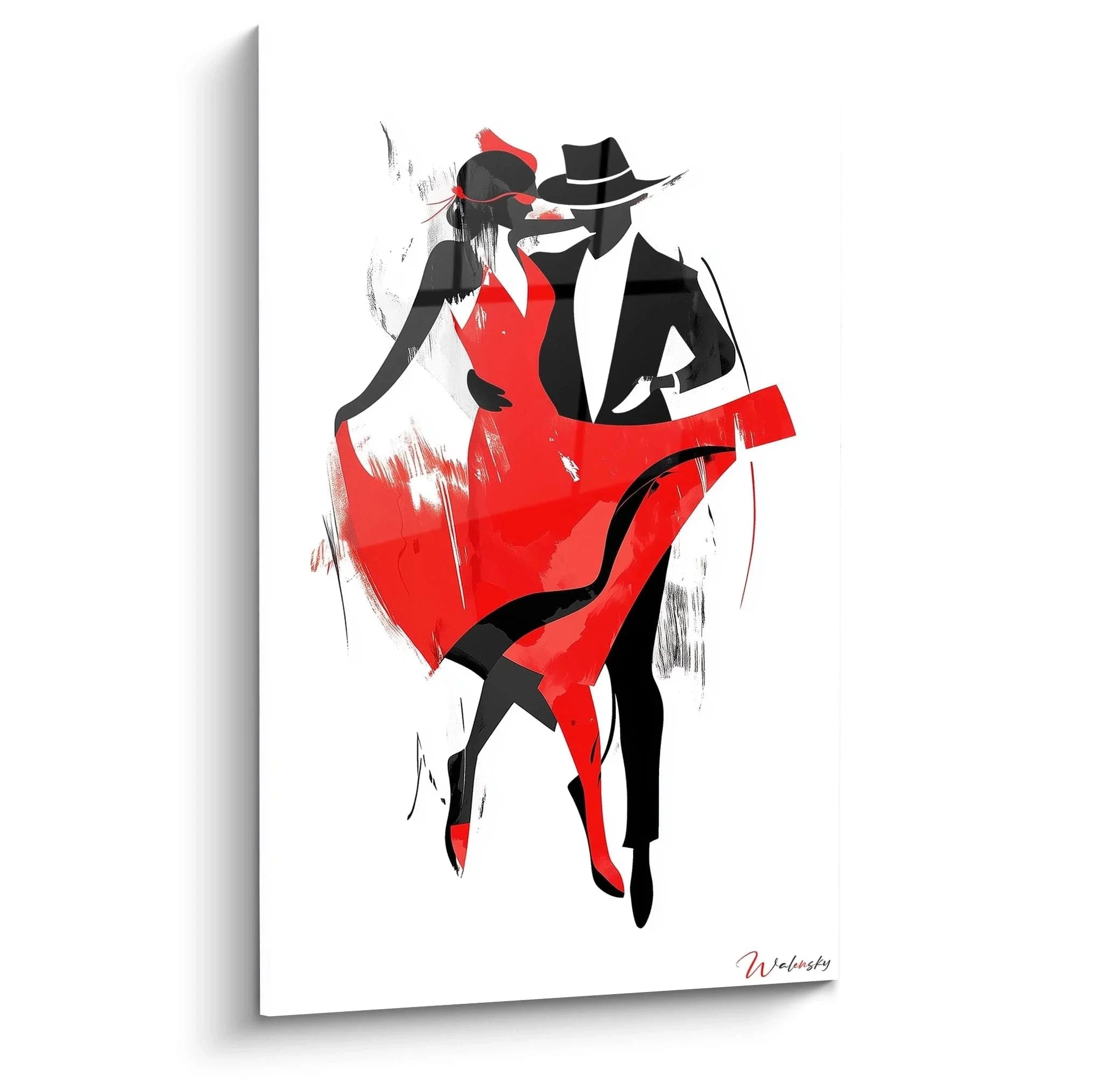 Wandbild abstrakte Tänzerin Tango Paar in Rot und Schwarz - moderne Tanzkunst Wanddekoration