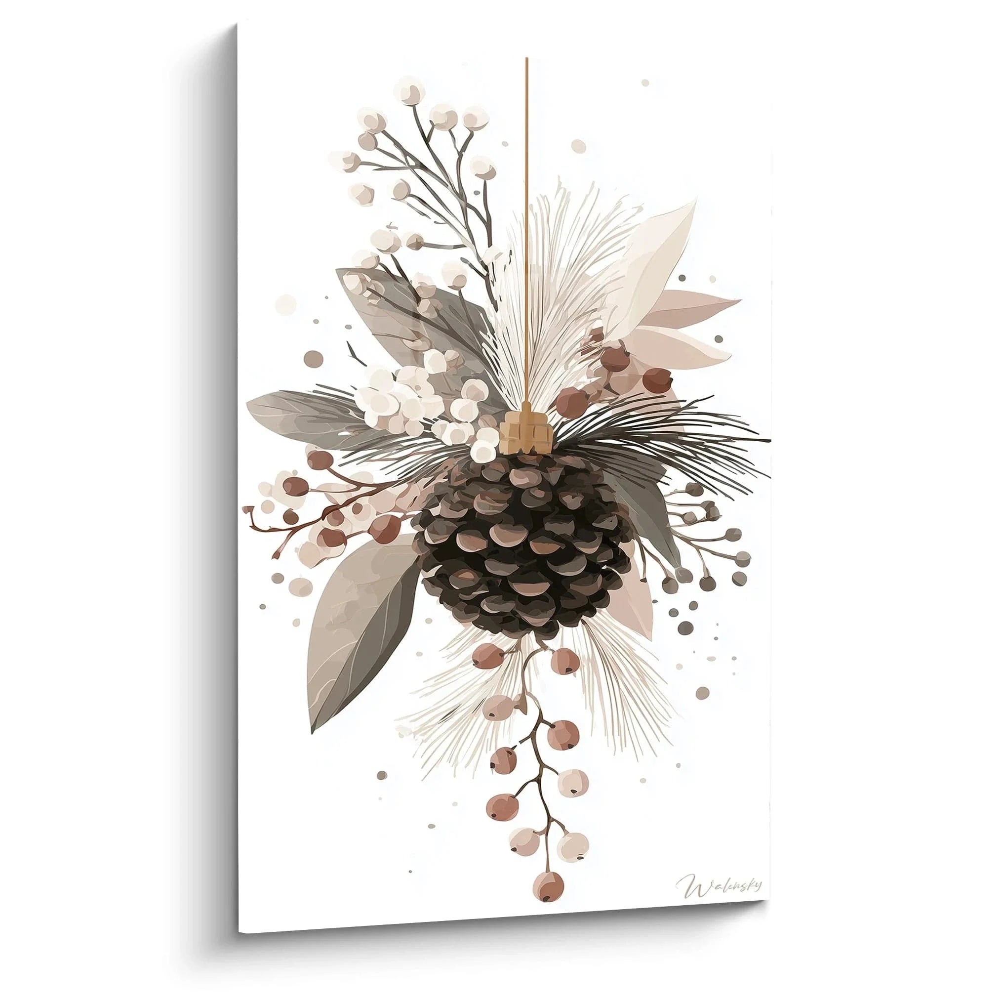 Wandbild Tannenzapfen Weihnachten mit festlicher Dekoration in warmen Erdtönen - Edition Weihnachten Wandkunst