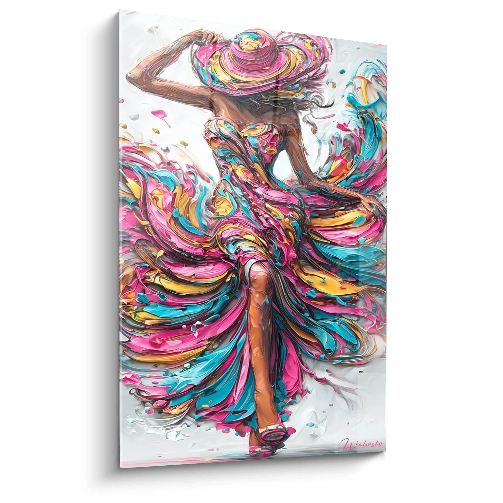 Wandbild tanzende Frau mit bunten Farben, moderne weibliche Schönheit Kunstdruck für Wohnzimmer