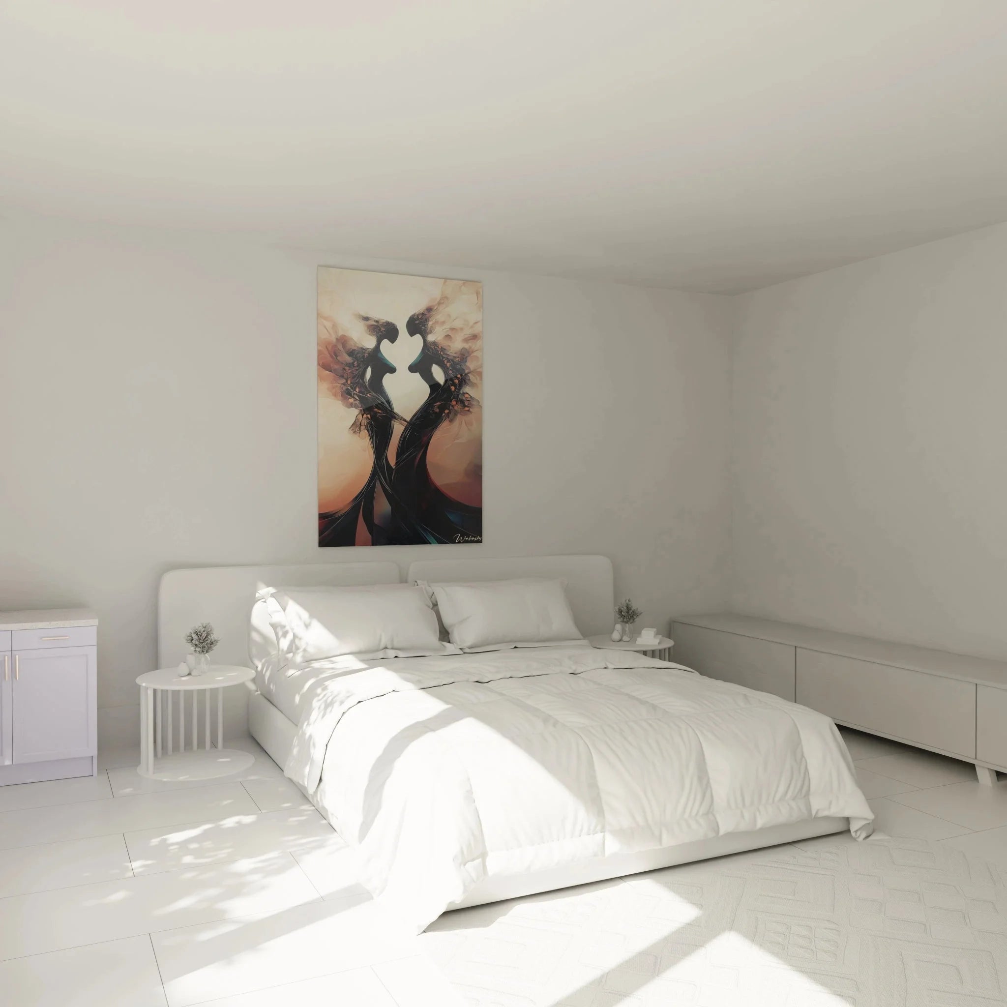 Elegantes Wandbild Tanzende Silhouetten als stilvolle Dekoration im modernen Schlafzimmer