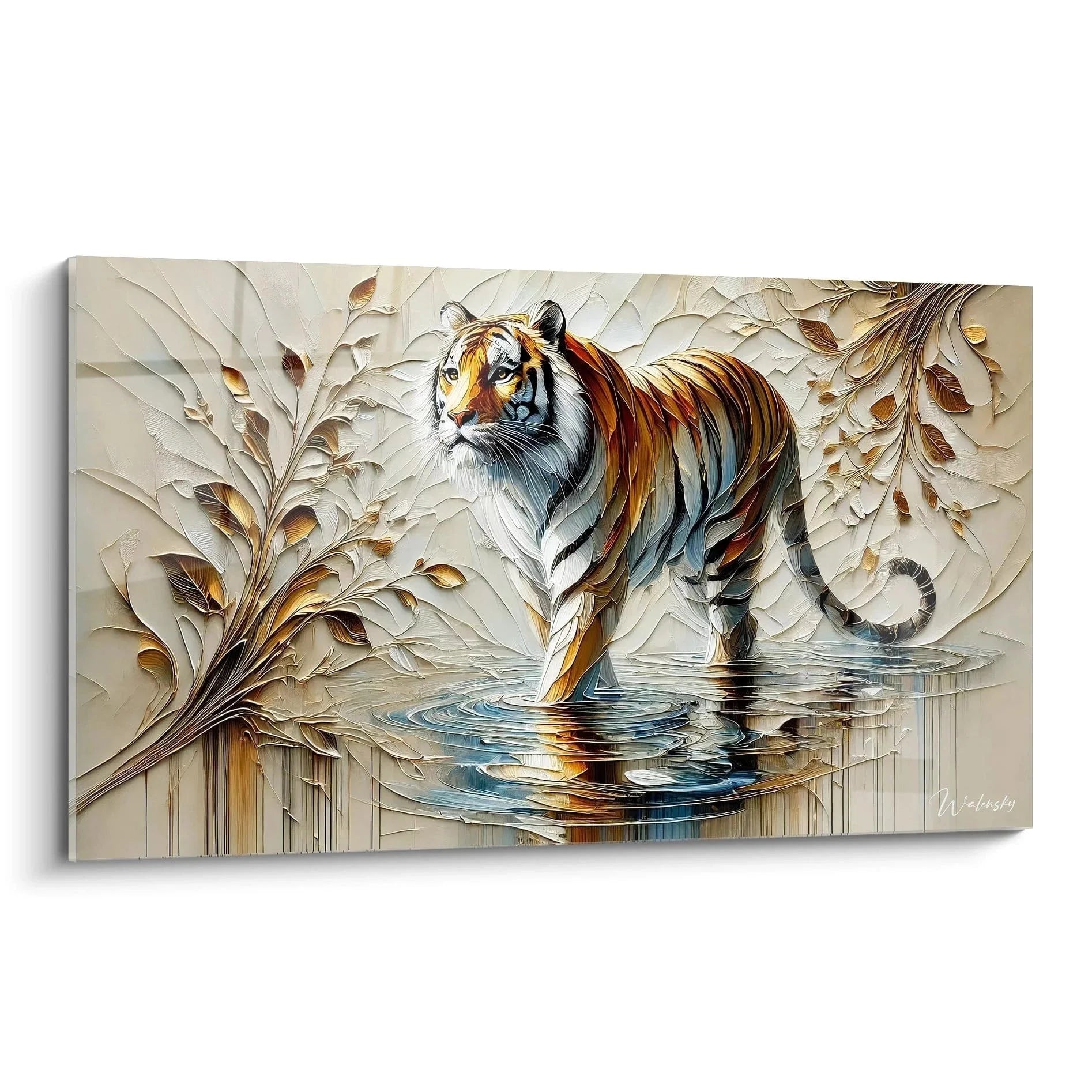 Wandbild Tiger im Wasser XXL - Majestätische Raubkatze mit 3D Effekt auf Leinwand