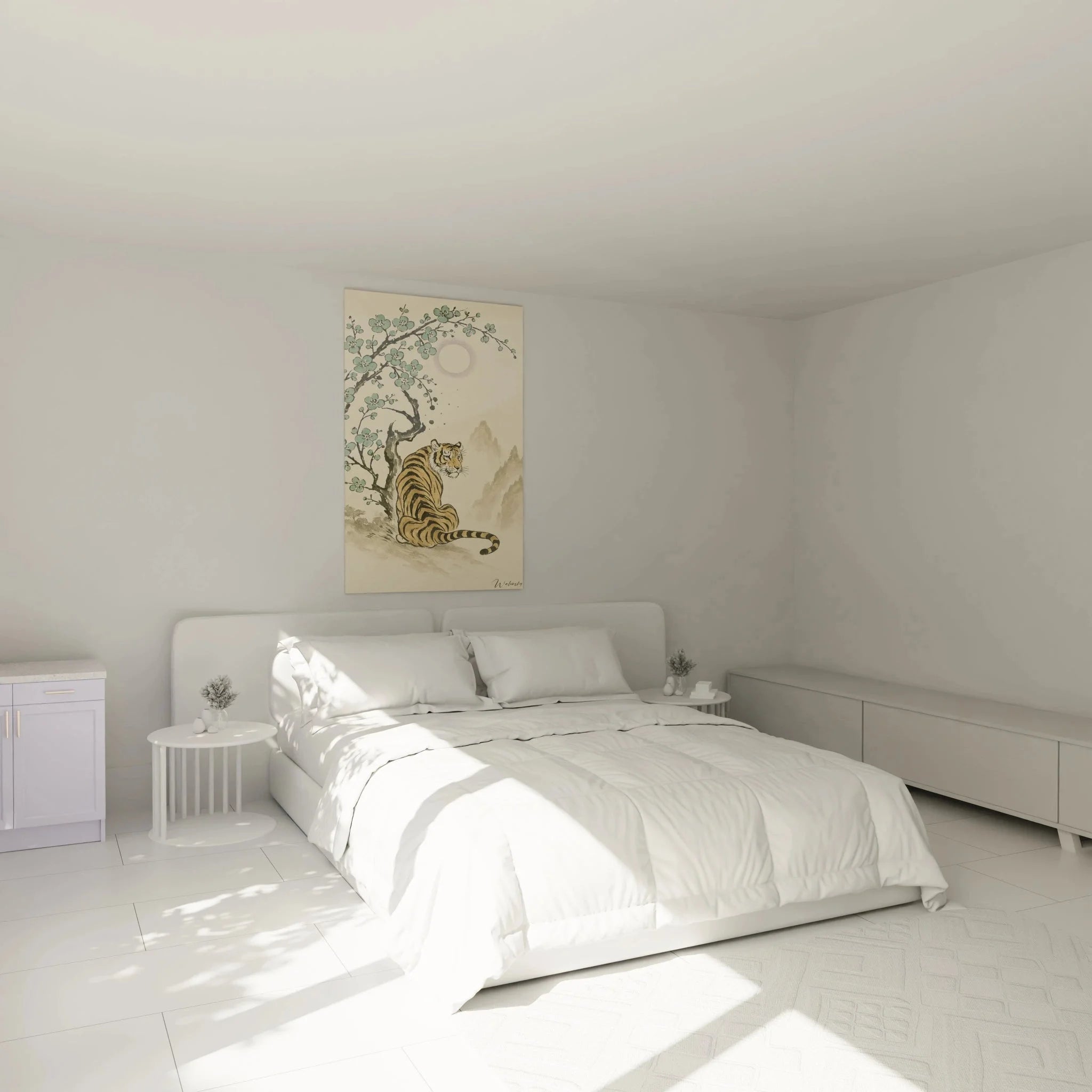 Wandbild Tiger Kirschblüten als asiatische Schlafzimmer Dekoration im chinesischen Kunststil