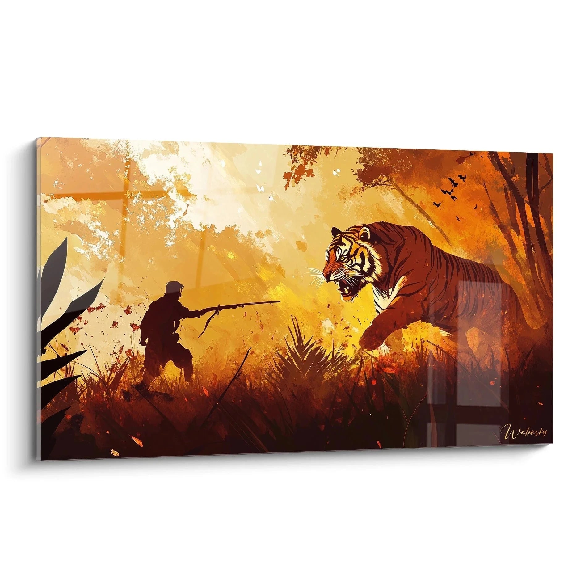 Wandbild Tigerjagd mit dramatischer Dschungelszene in Goldtönen - Edition Peter Paul Rubens