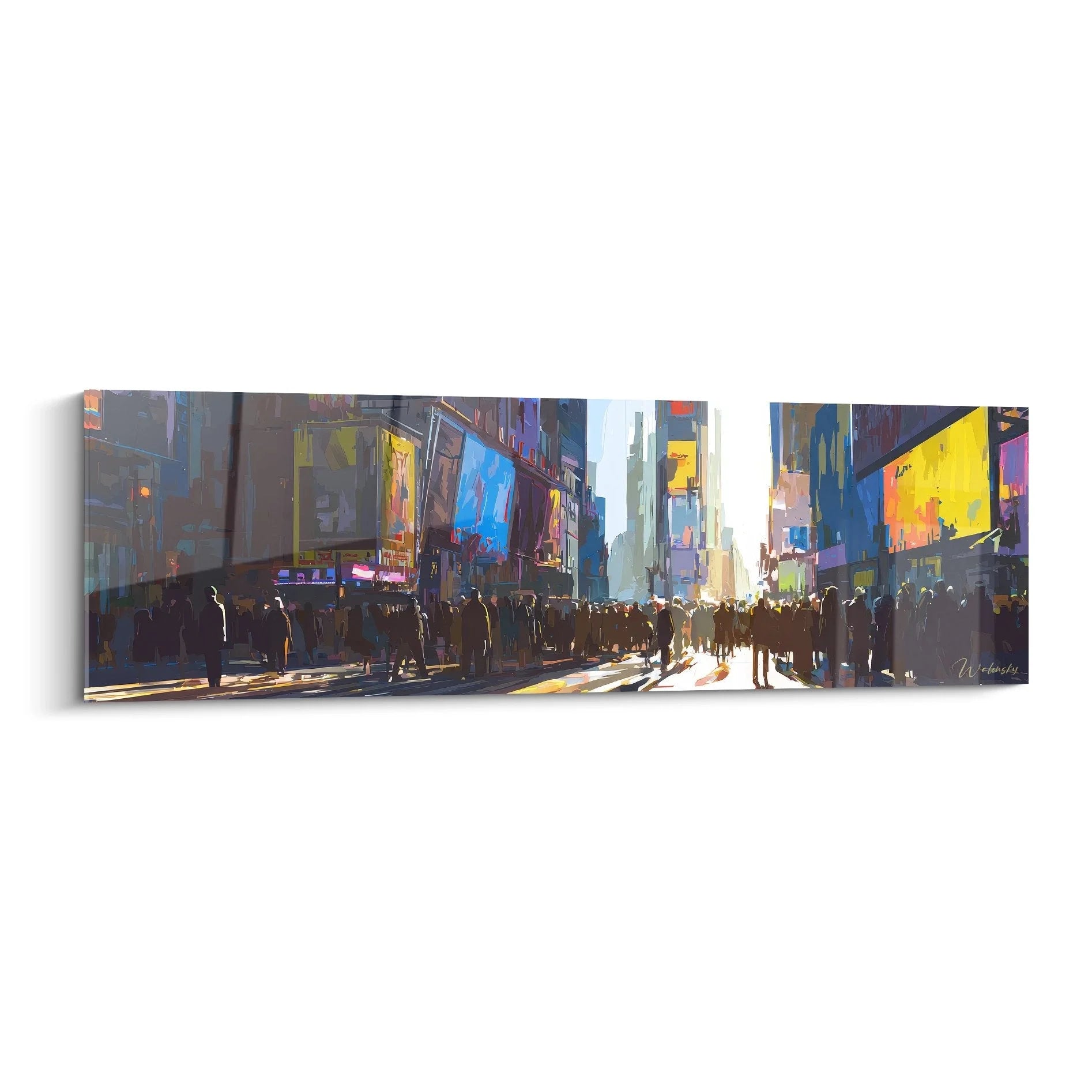 Wandbild Times Square New York mit Menschenmenge und Leuchtreklamen - moderne Stadtkunst