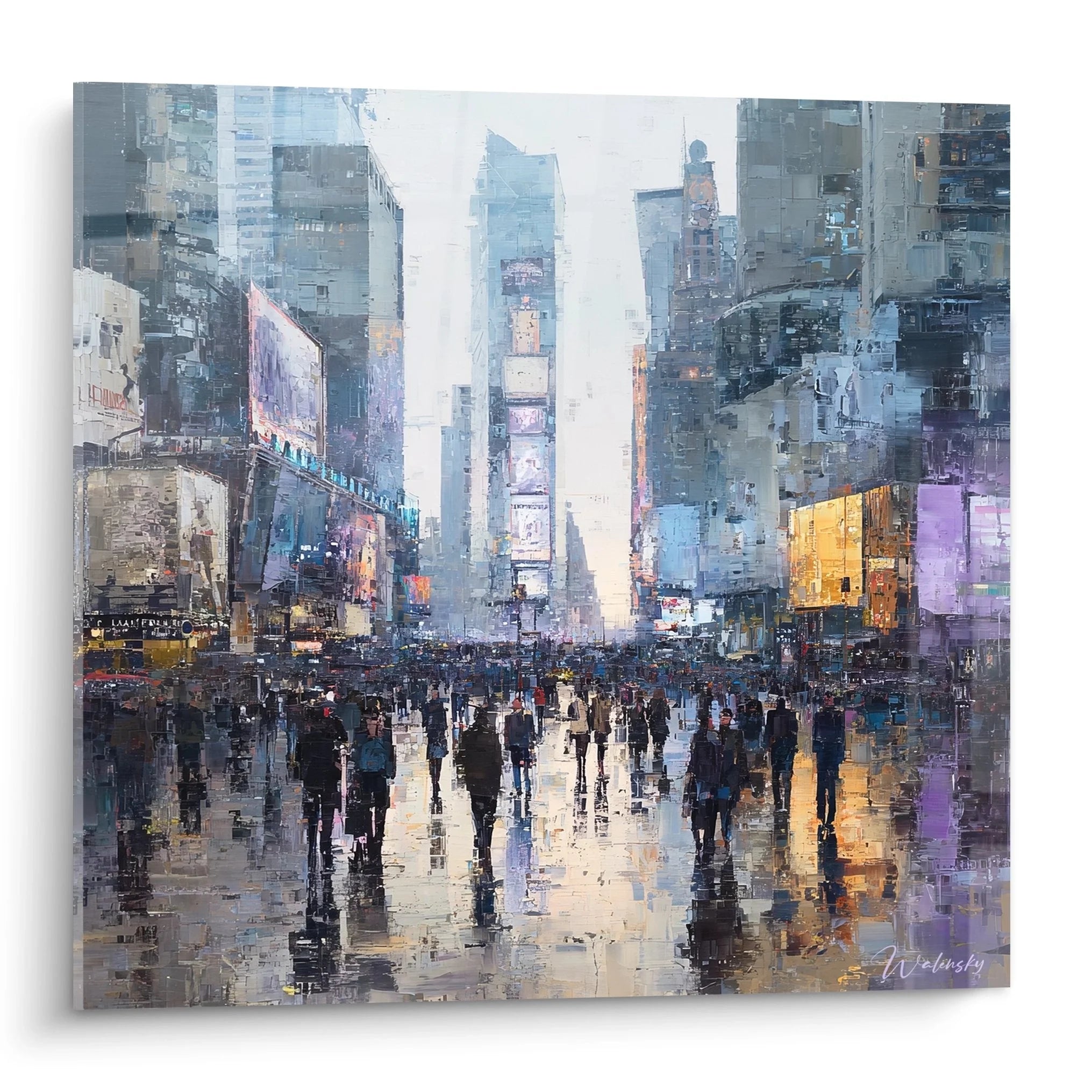Wandbild Times Square New York mit Menschen im Regen zwischen Wolkenkratzern