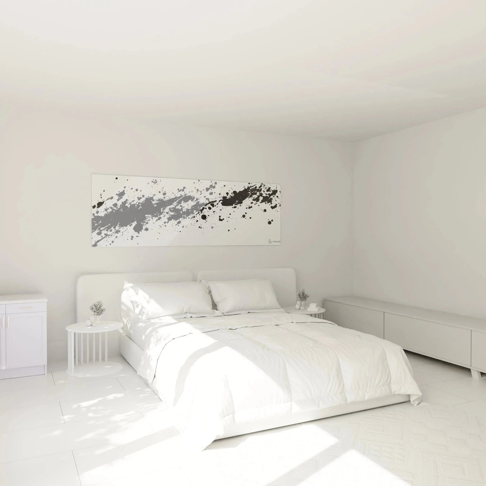 Wandbild Tintenspritzer schwarz-weiß im Schlafzimmer abstrakte Wandkunst dalmatiner Stil