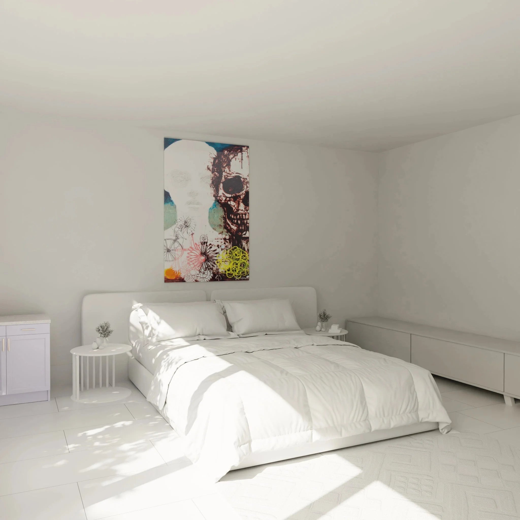 Wandbild Totenkopf Vanitas Schlafzimmer Dekoration - stilvolle Memento Mori Wandkunst Ambiente