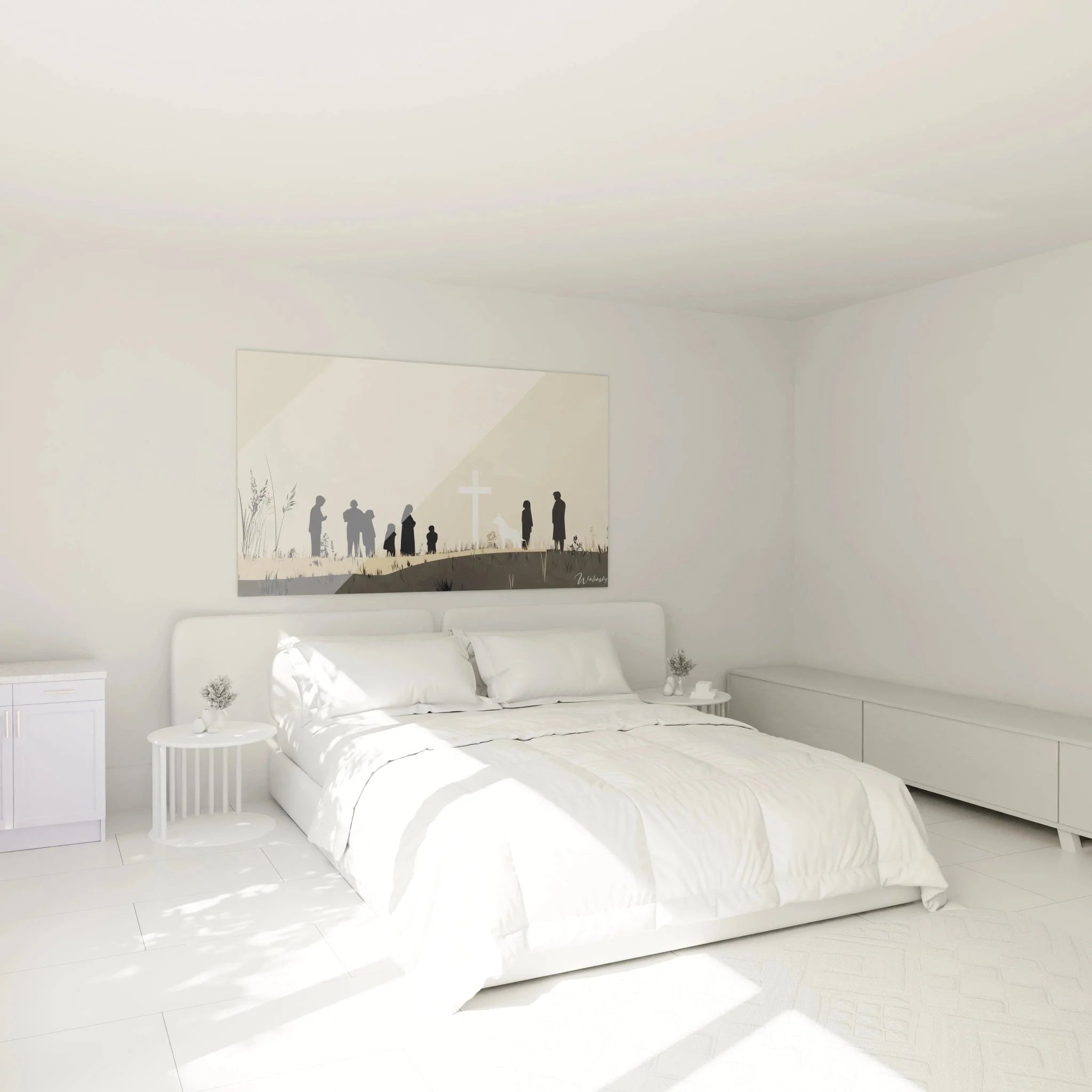 Wandbild Begräbnis im Schlafzimmer - beruhigende Trauerkunst in warmen Erdtönen als Wanddekoration