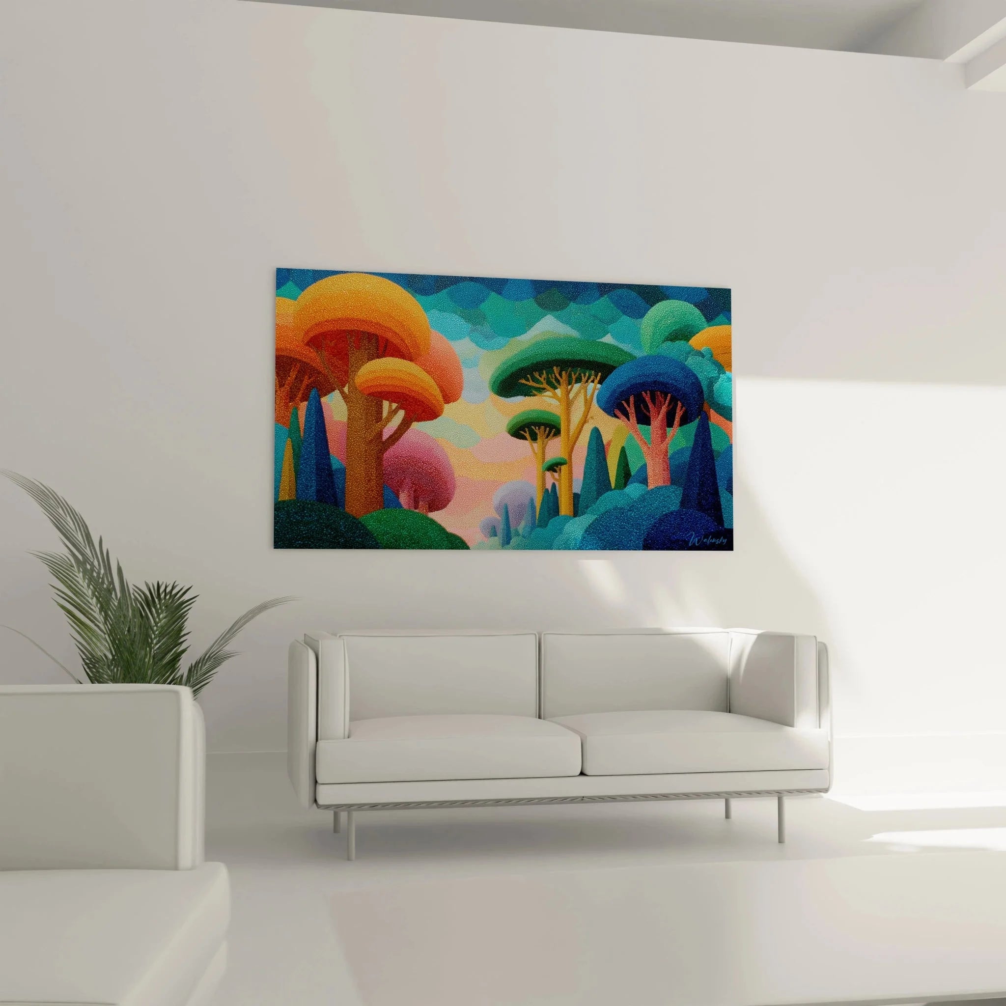 Detailansicht Wandbild Traumlandschaft - Pointillismus Technik mit Farbpunkten