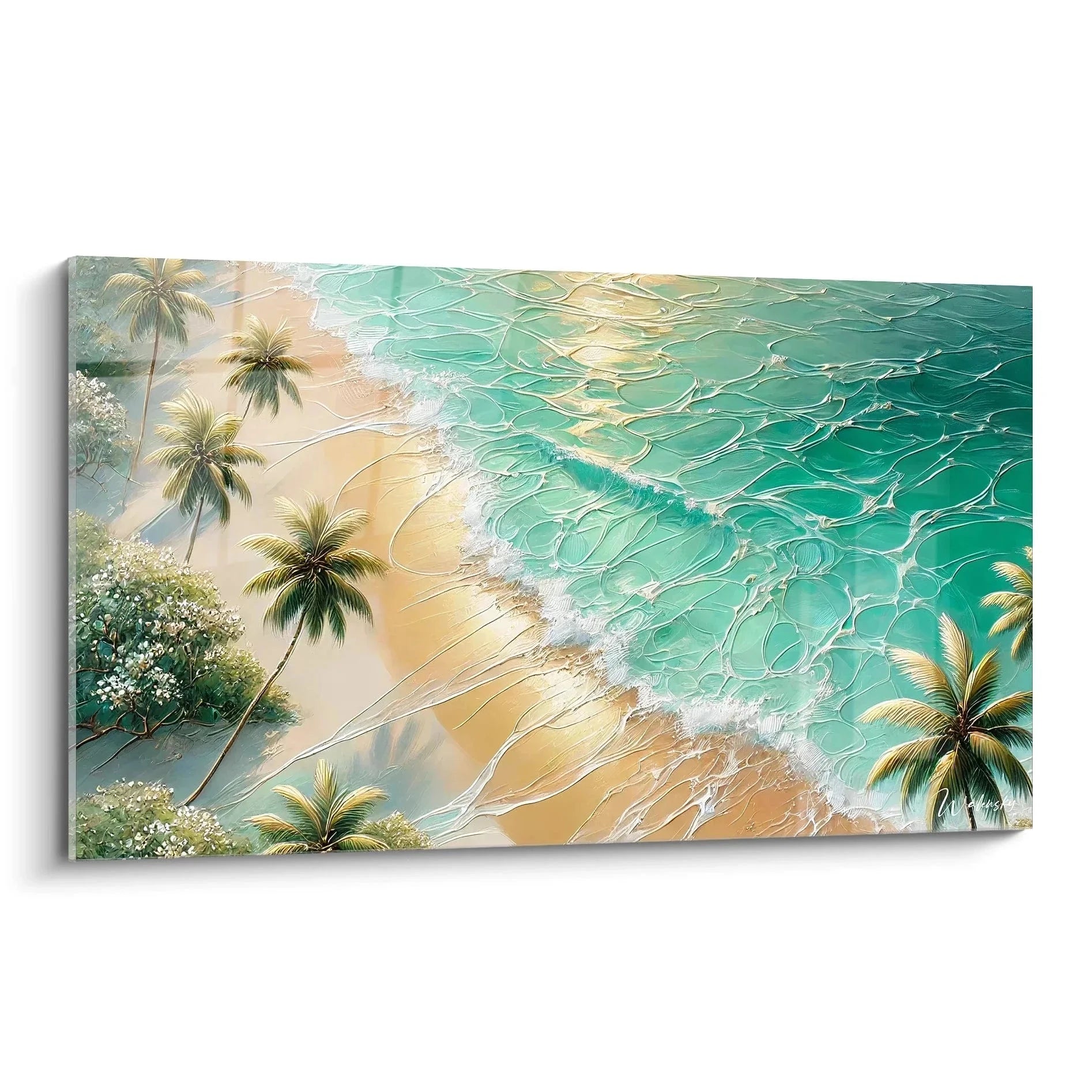 Wandbild tropischer Strand mit türkisem Wasser und Palmen - Karibisches Paradies Leinwanddruck XXL