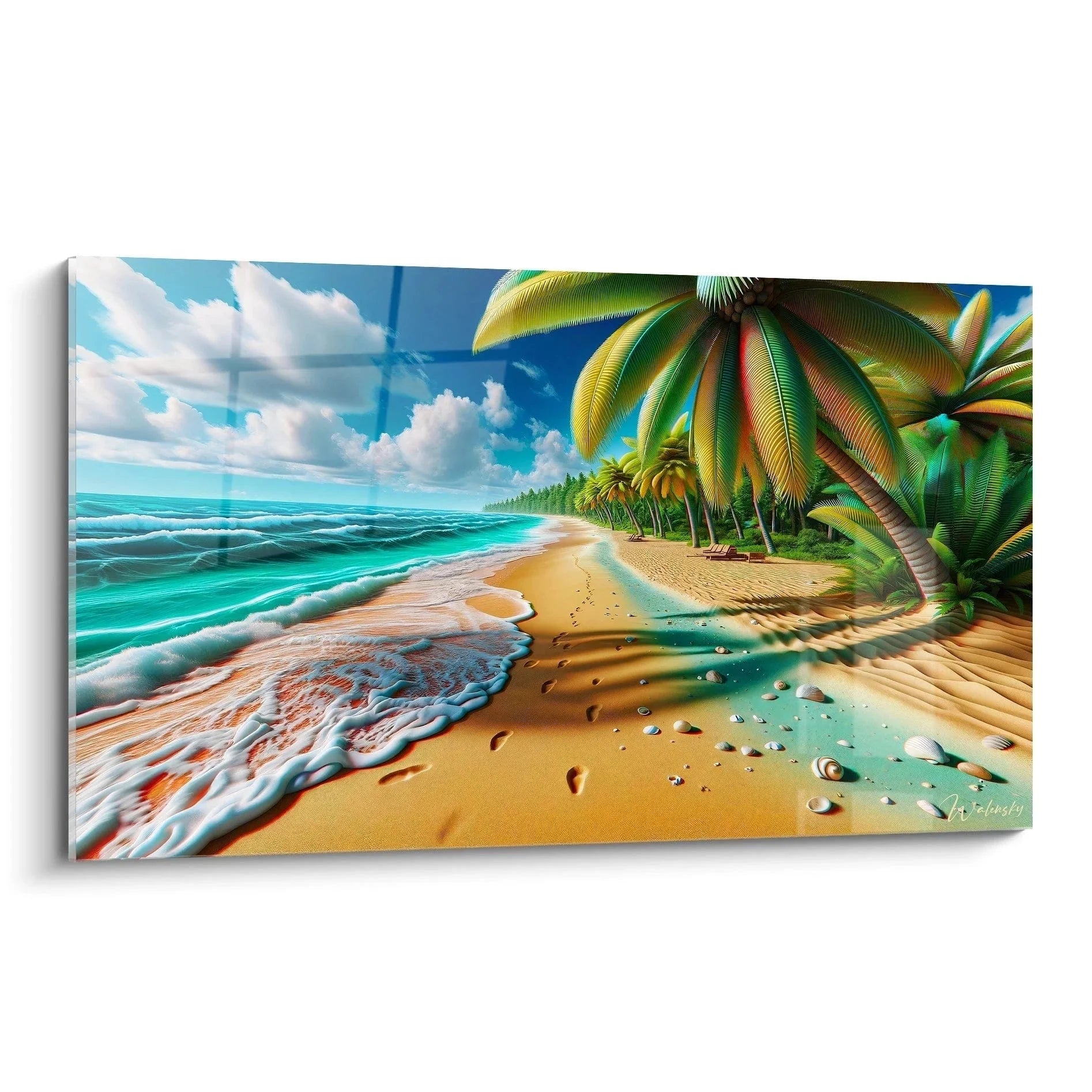 Wandbild tropischer Strand mit Palmen und türkisfarbenem Meer - Karibisches Paradies XXL Wanddekoration
