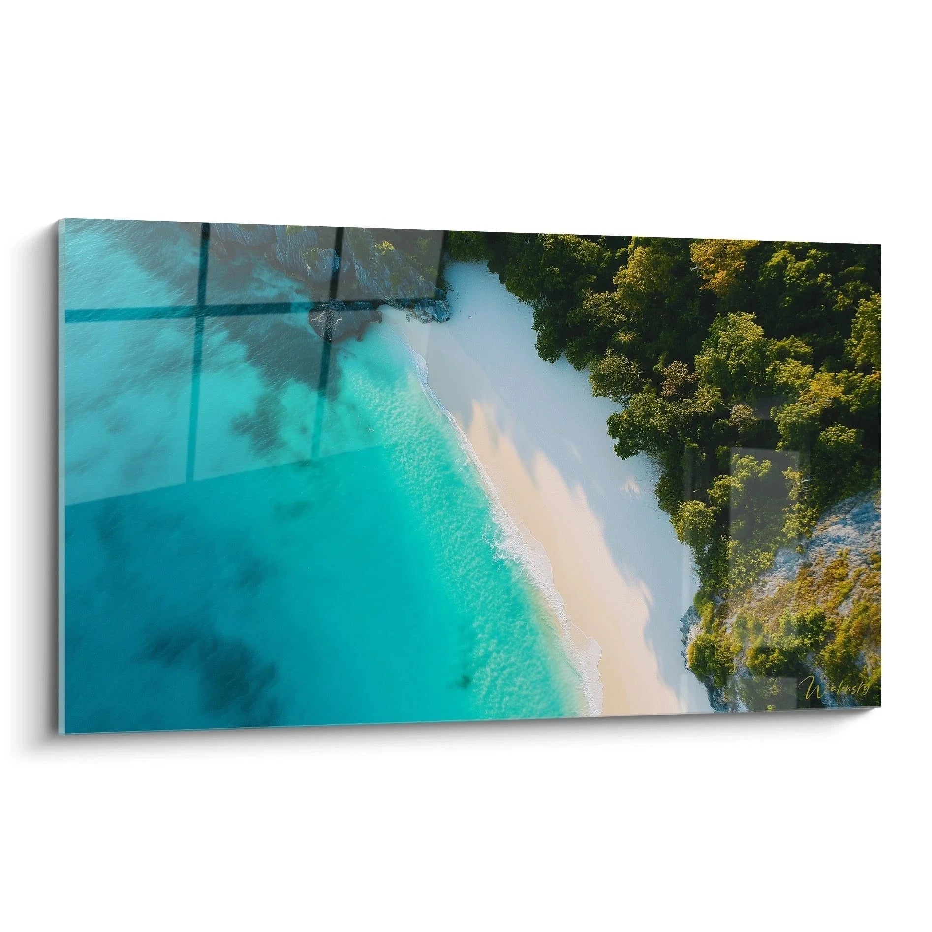 Wandbild tropischer Strand Luftaufnahme mit türkisem Wasser und grüner Vegetation Edition Strand