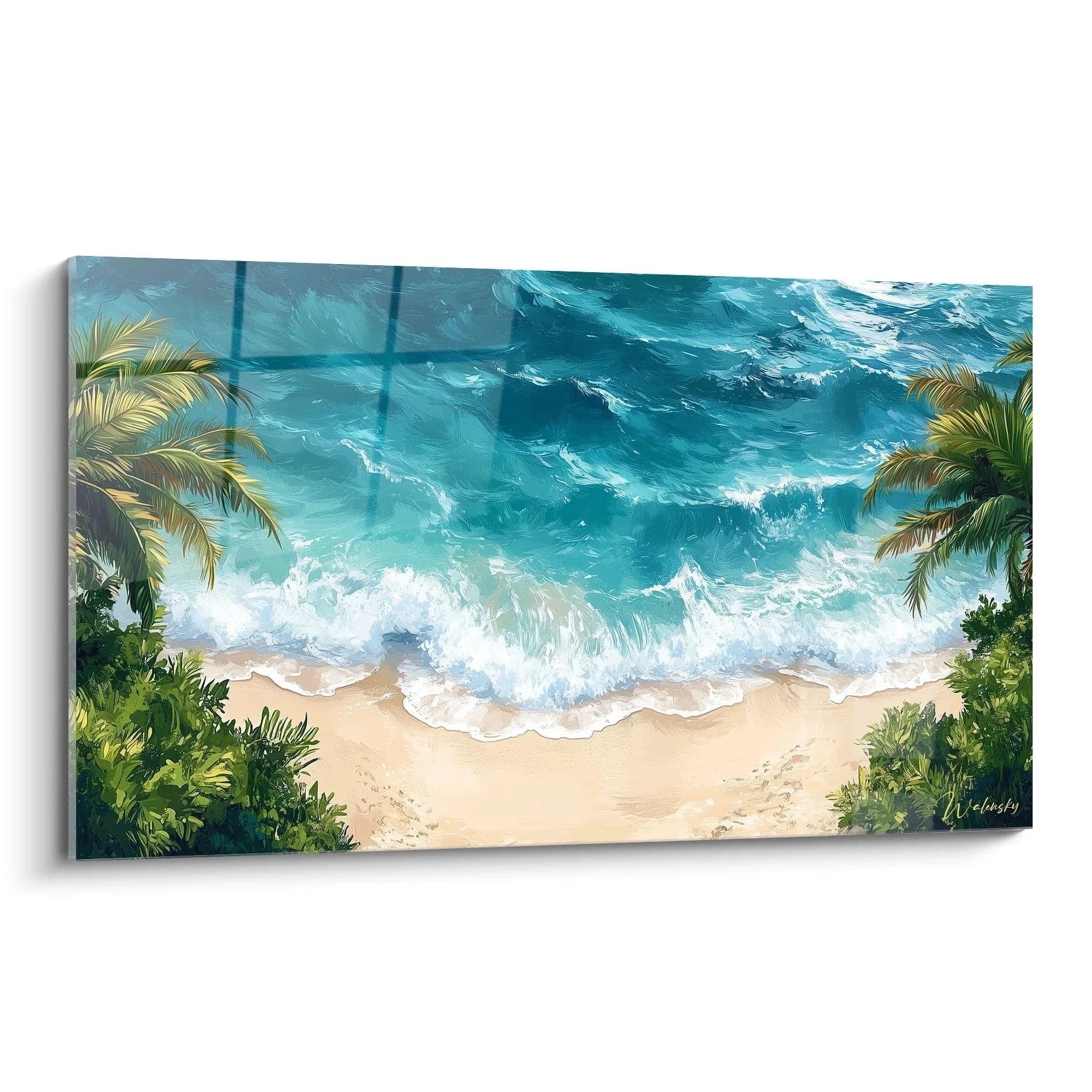 Wandbild tropischer Strand mit türkisfarbenem Meer, Palmen und weißem Sand - Edition Strand Leinwandbild