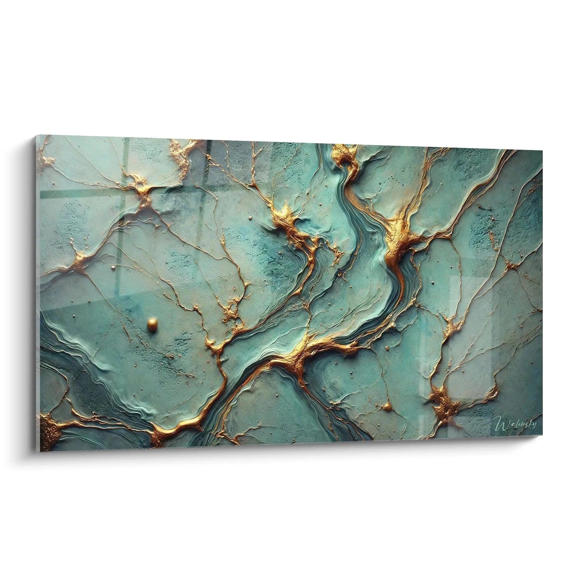 Wandbild Türkis Gold Abstrakt mit Marmor Textur - Edition Textur Abstrakte moderne Wandkunst