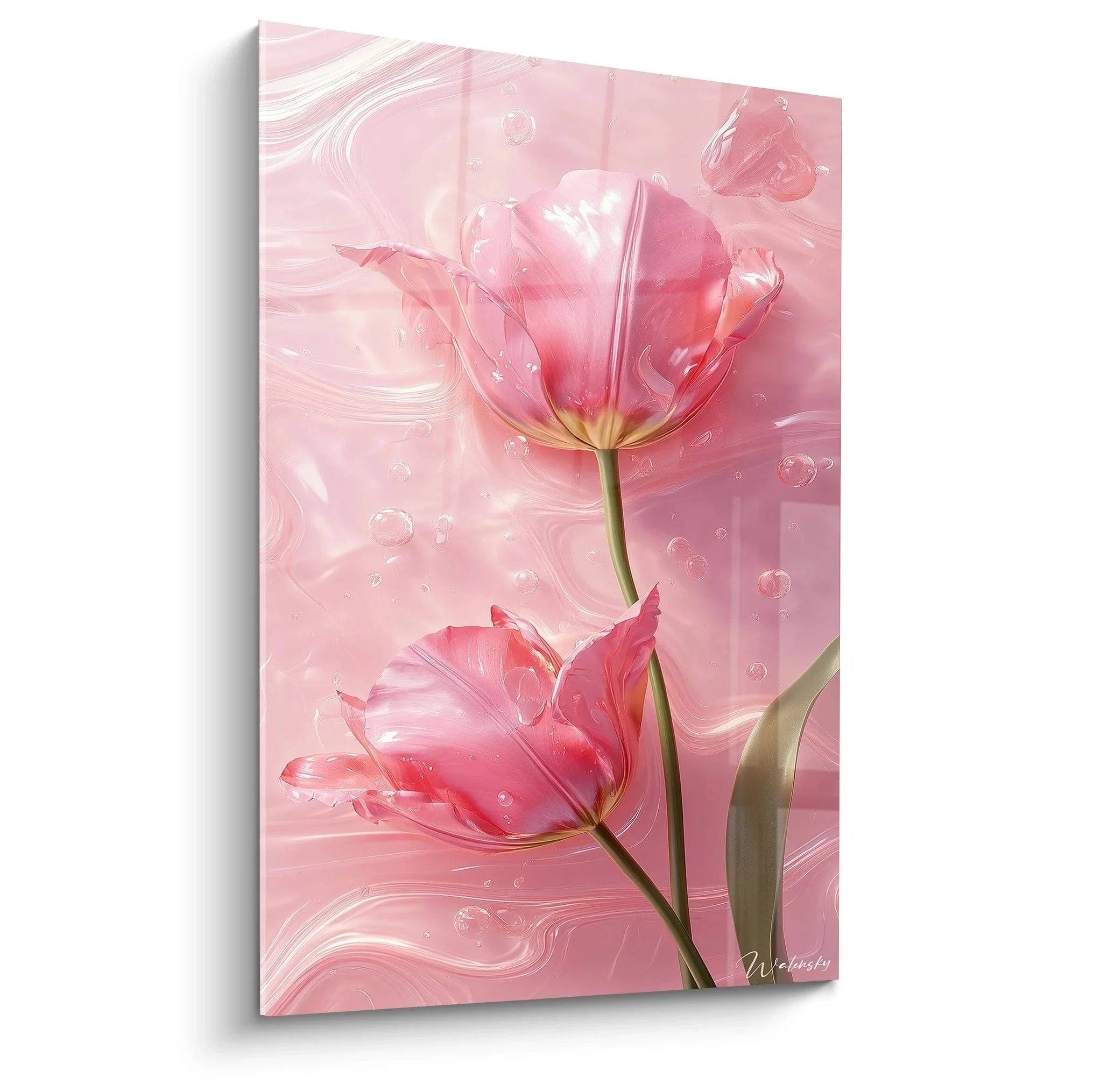 Wandbild Tulpen rosa in Unterwasser Atmosphäre mit Wasserblasen - Edition Andere Natur