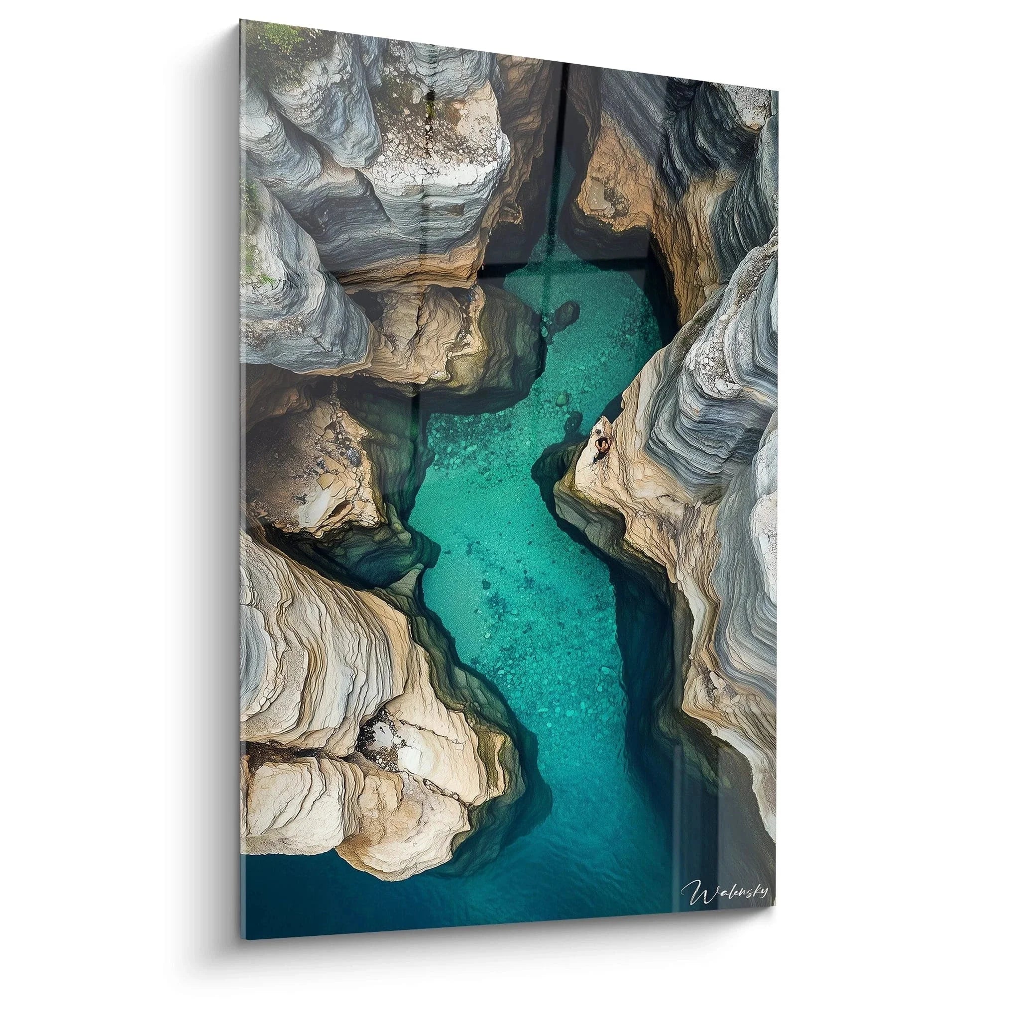 Wandbild türkise Meeresbucht mit kristallklarem Wasser zwischen Kalksteinfelsen - Edition Andere Landschaften