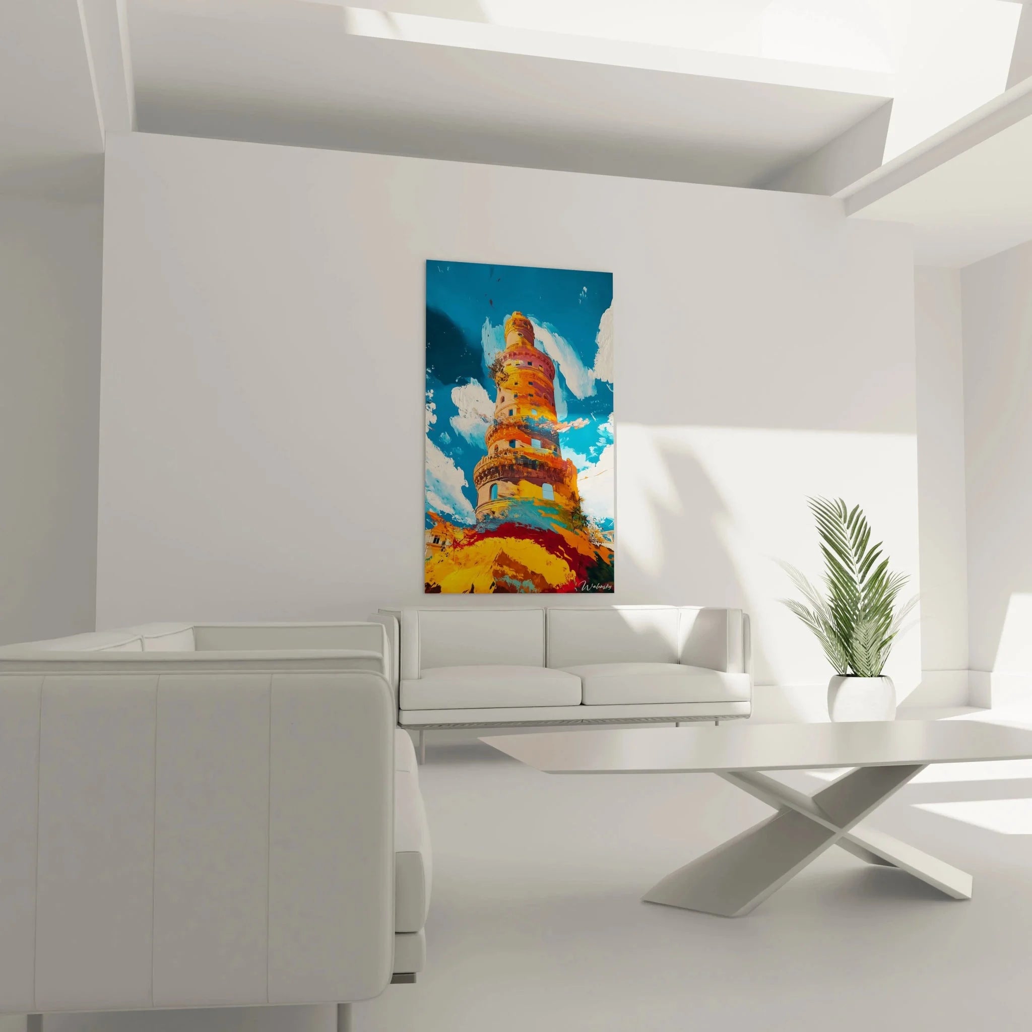 Detailansicht Wandbild Turm von Babel expressionistische Malerei Bruegel Stil Nahaufnahme