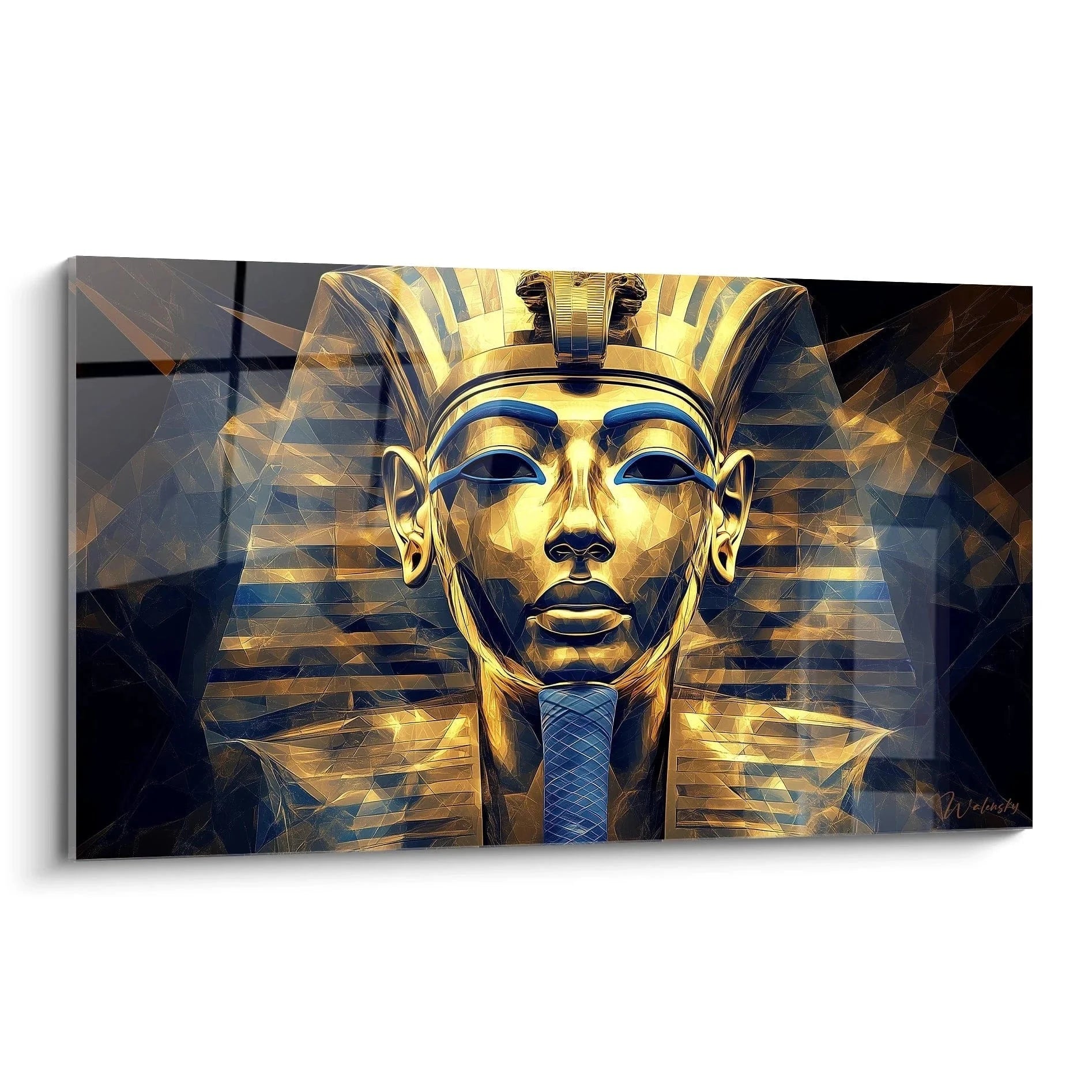 Wandbild Tutanchamun Goldmaske XXL mit geometrischen Lichteffekten - Edition Ägypten Premium Qualität