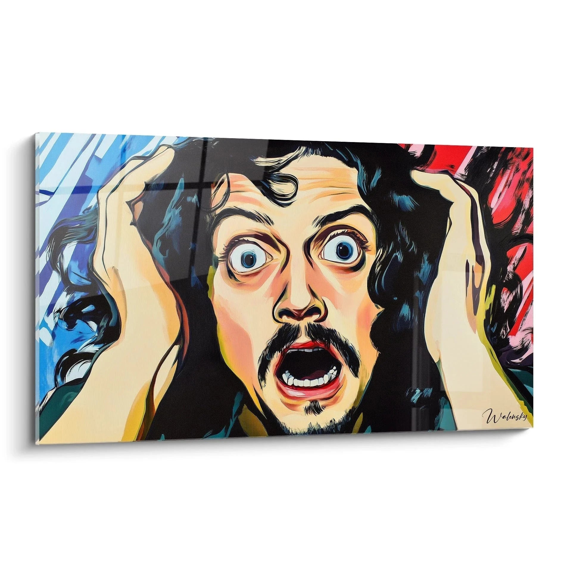 Wandbild überraschter Mann mit offenem Mund und weit aufgerissenen Augen in expressivem Stil