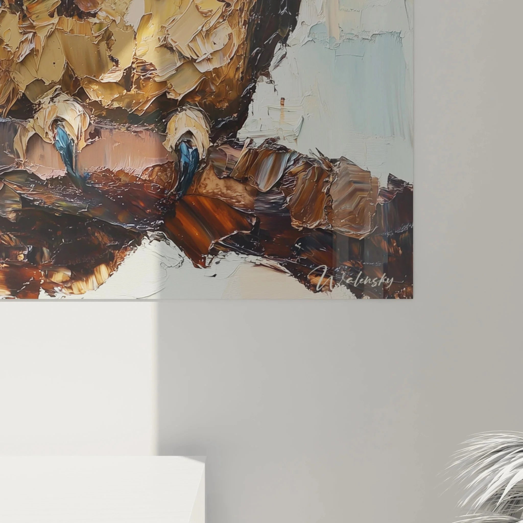 Gesamtansicht Wandbild Uhu Ölgemälde mit Rahmen als hochwertige Eulen Wanddekoration