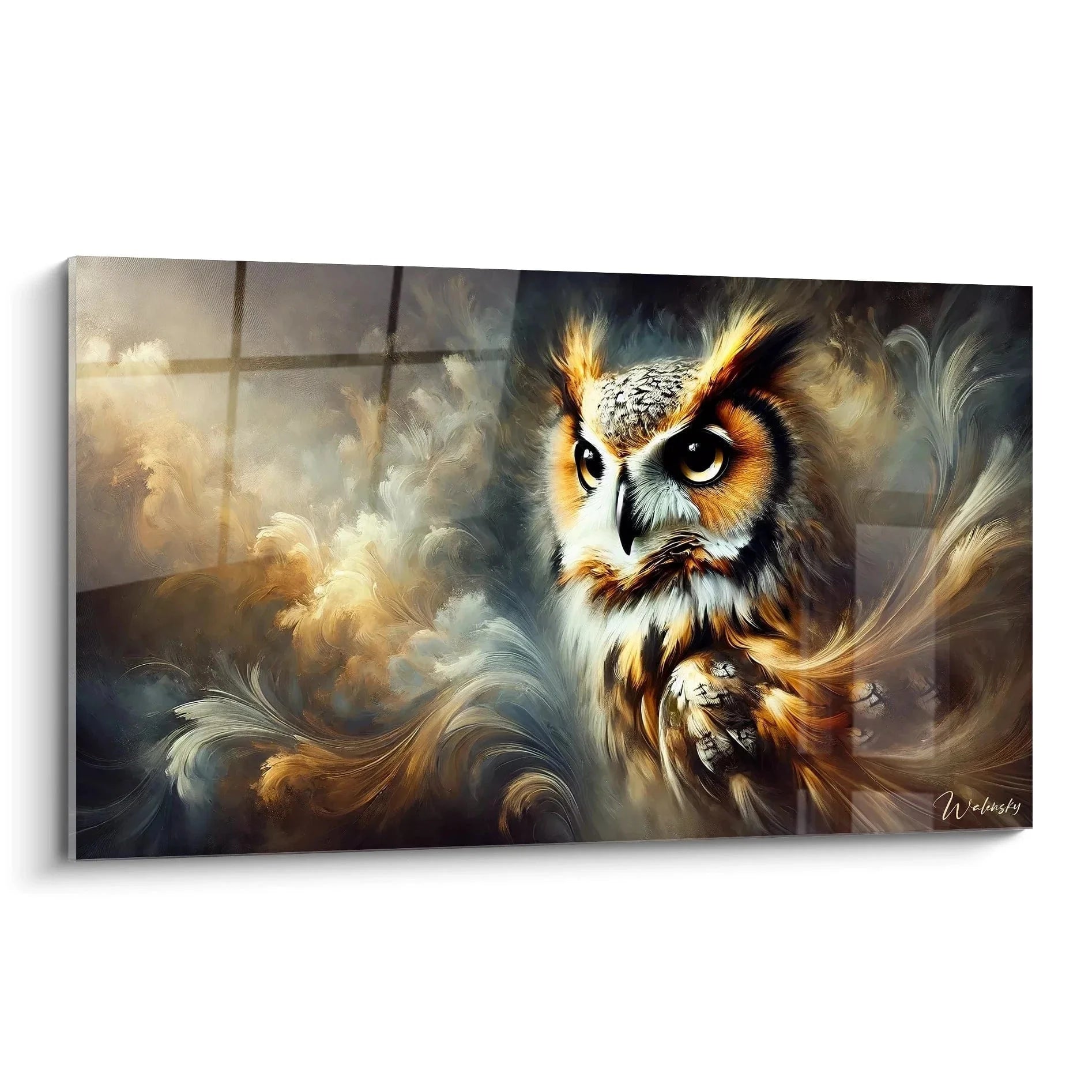 Wandbild Uhu XXL mystischer Nachtjäger im Sturm mit goldenen Erdtönen - Edition Uhu Kunstdruck