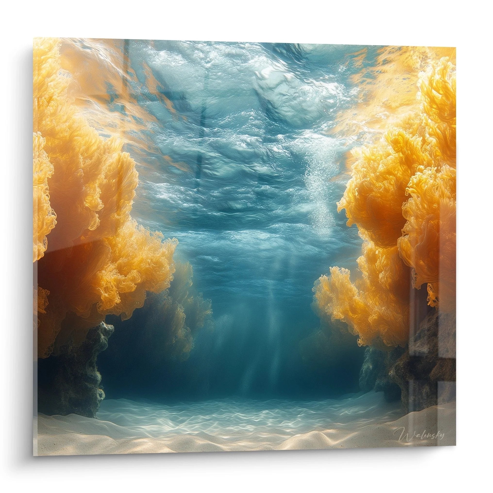 Wandbild Unterwasser Oase mit goldenen Sandwolken und türkisblauem Wasser Edition Wüste