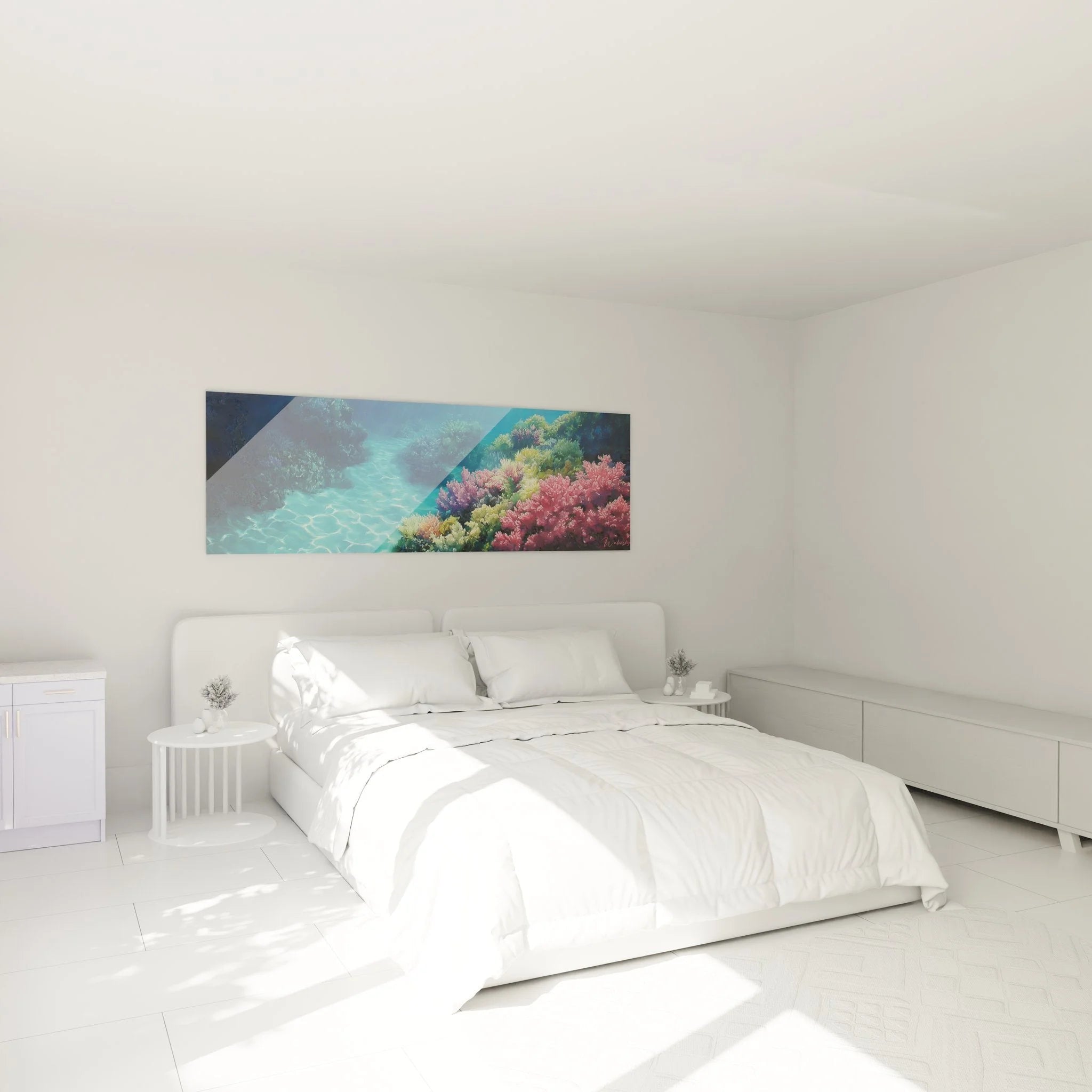 Wandbild Unterwasser im Schlafzimmer - Korallenriff Dekoration für moderne Einrichtung