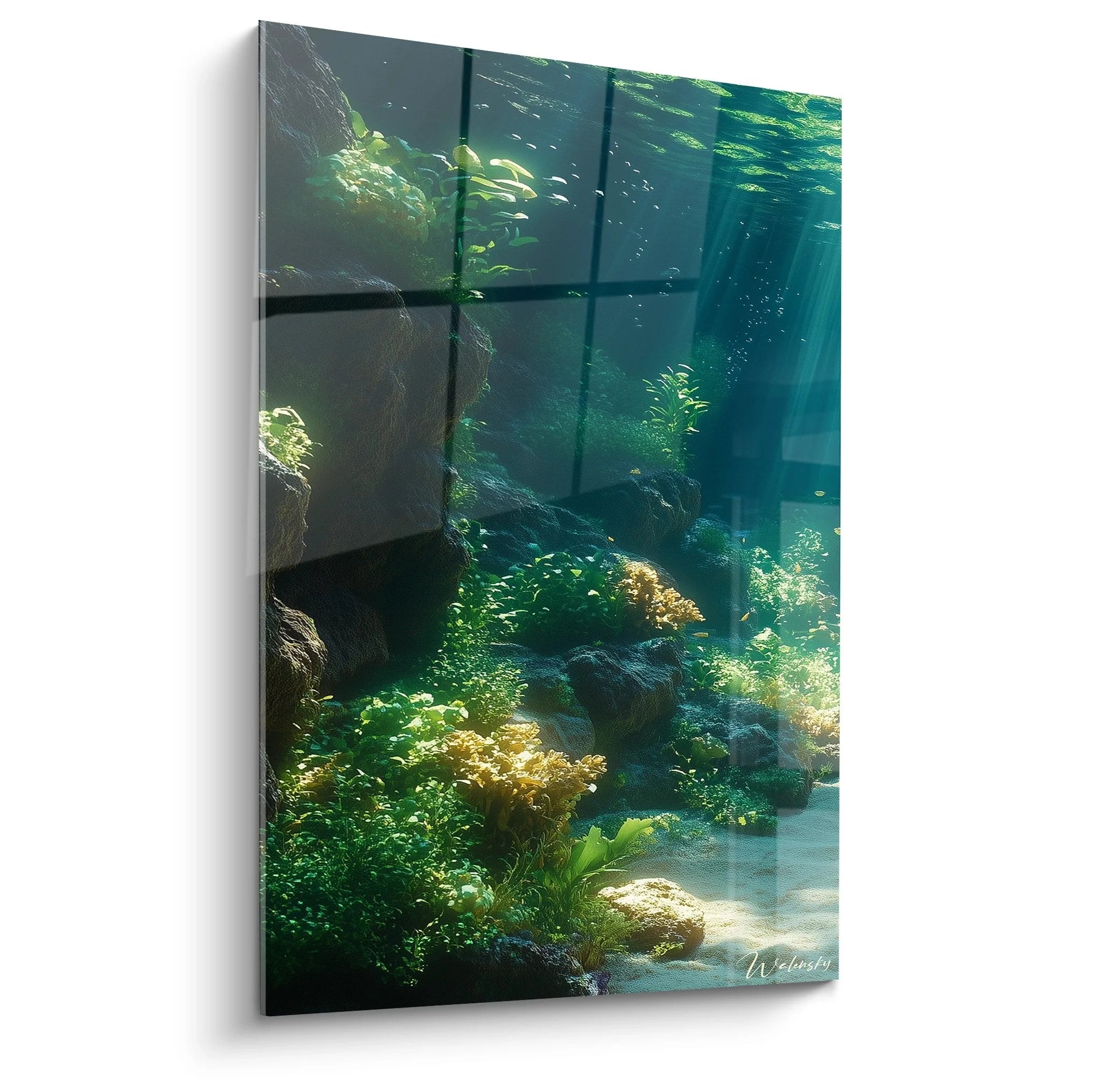 Wandbild Unterwasserwelt mit mystischer Meeresgrotte und türkisblauem Wasser, Korallen und Fischen