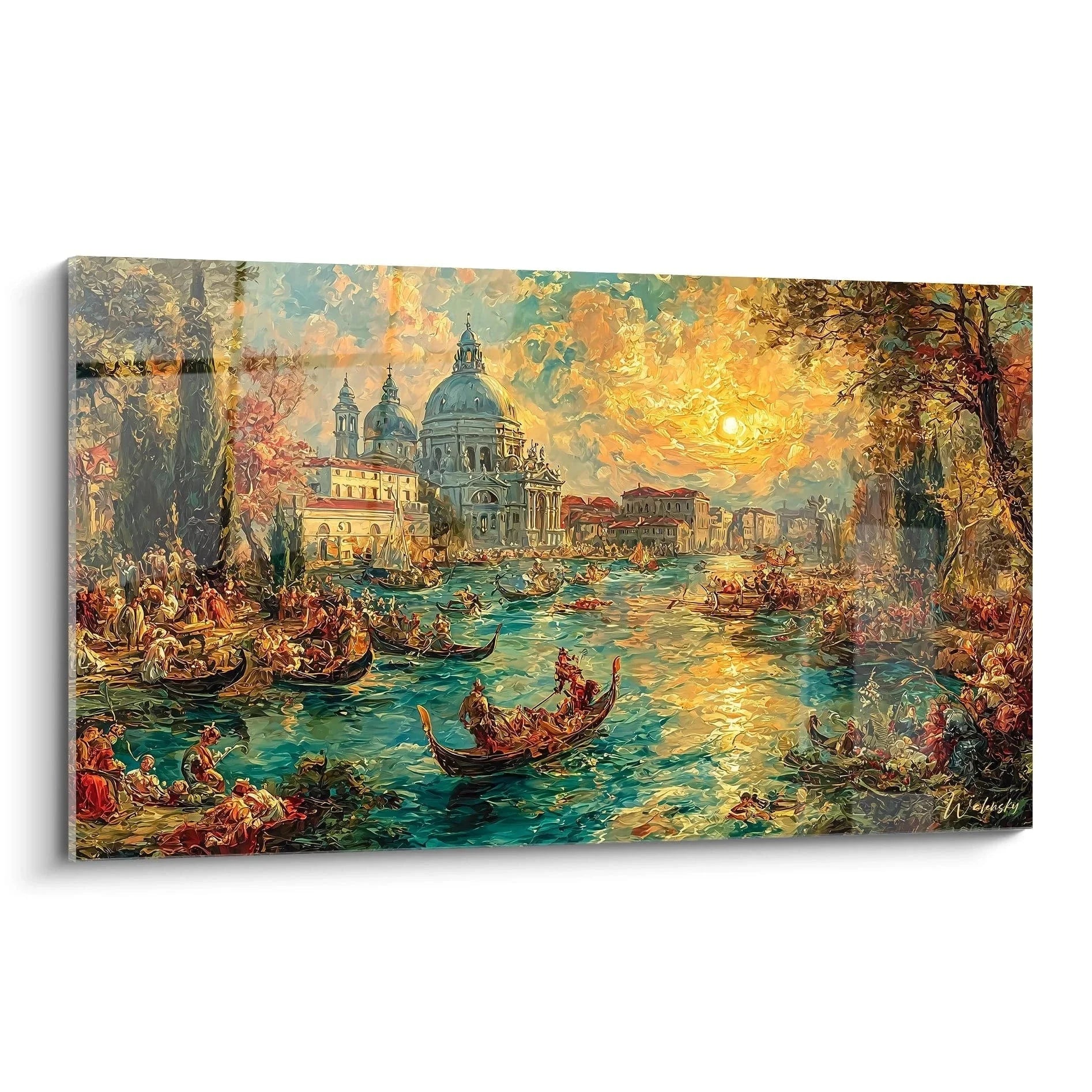 Wandbild Venedig Basilica Santa Maria della Salute mit Gondeln im goldenen Abendlicht Renaissance Stil