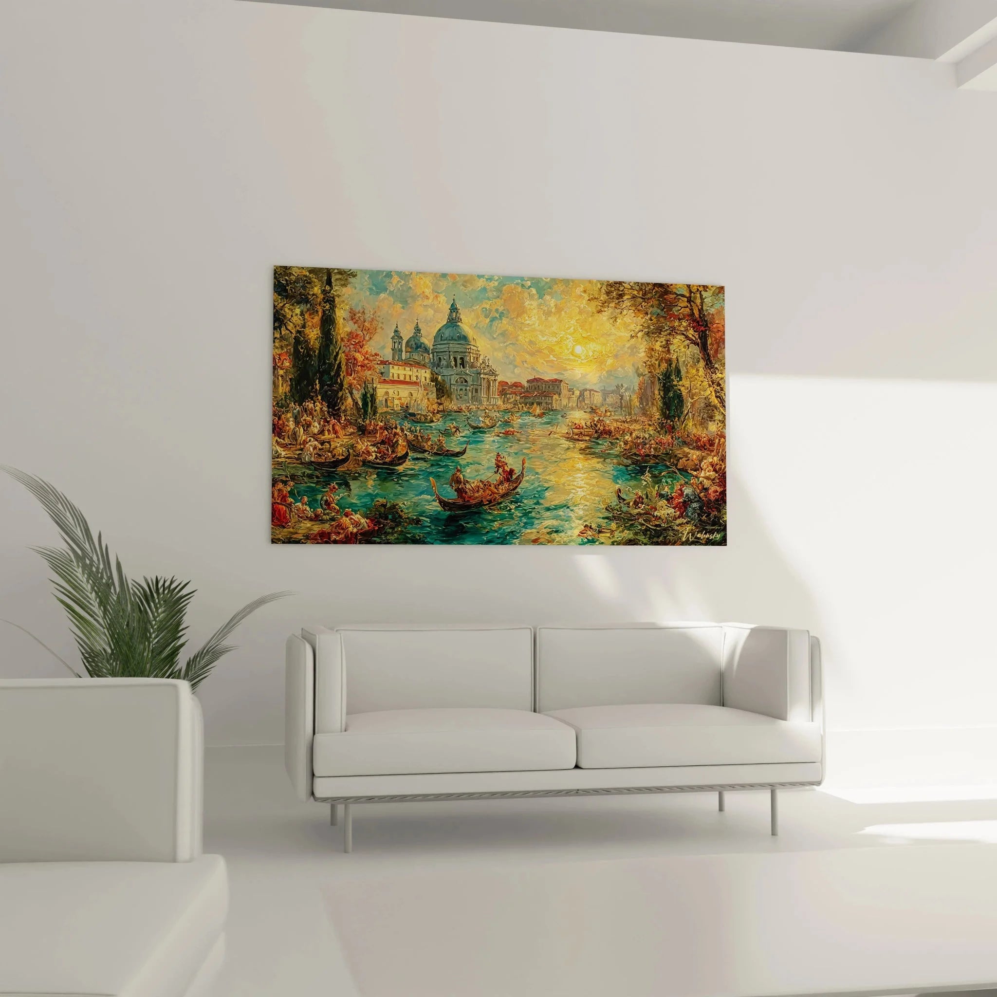 Nahaufnahme Wandbild venezianische Gondeln und Basilica Santa Maria della Salute Detailansicht