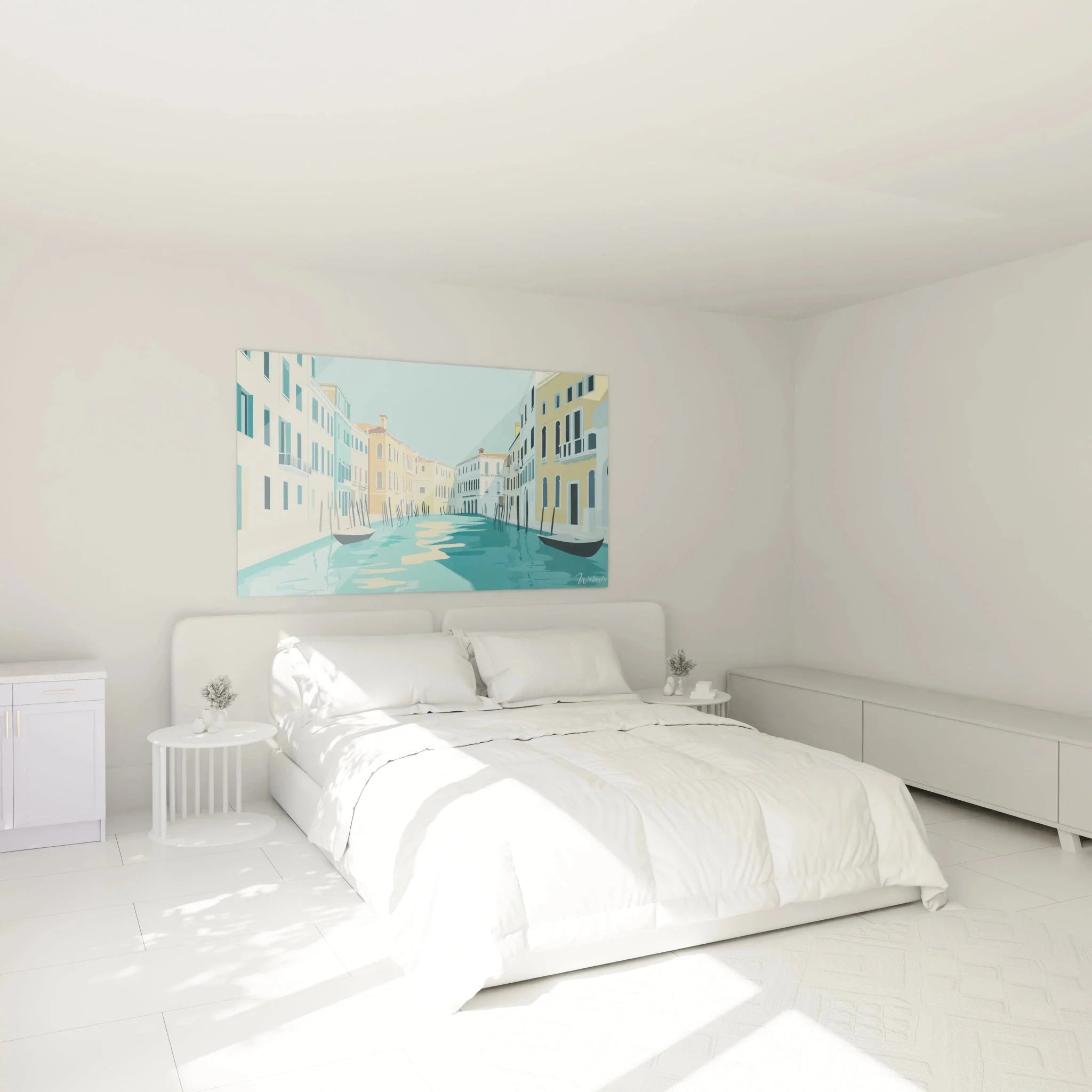 Wandbild Venedig Kanal im Schlafzimmer - mediterrane Wanddekoration mit italienischer Stadtansicht