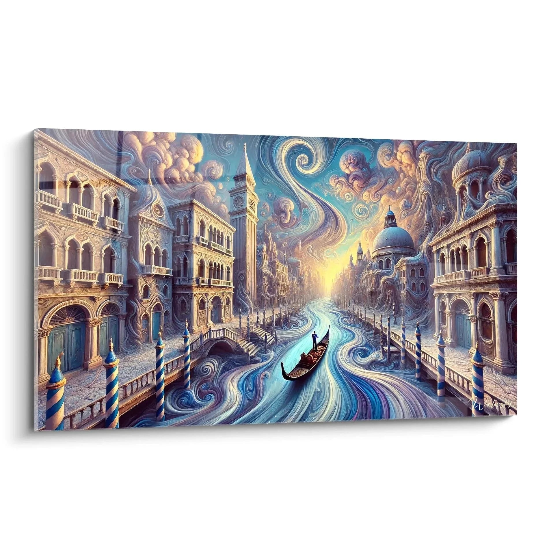 Wandbild Venedig Kanal im Van Gogh Stil mit Gondel und venezianischer Architektur - Edition Italien