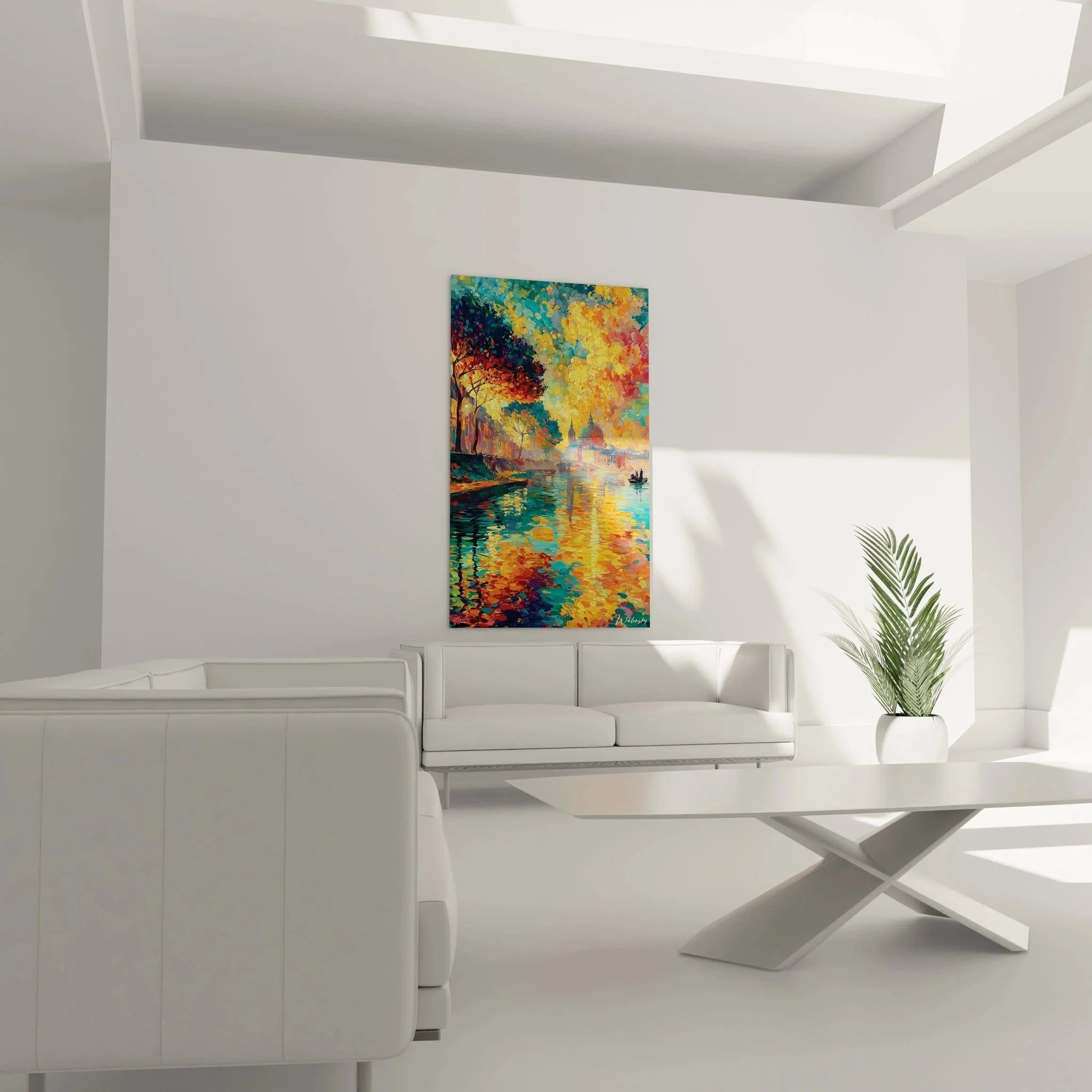 Detailaufnahme Wandbild Venedig Pointillismus zeigt charakteristische Farbpunkte und Maltechnik