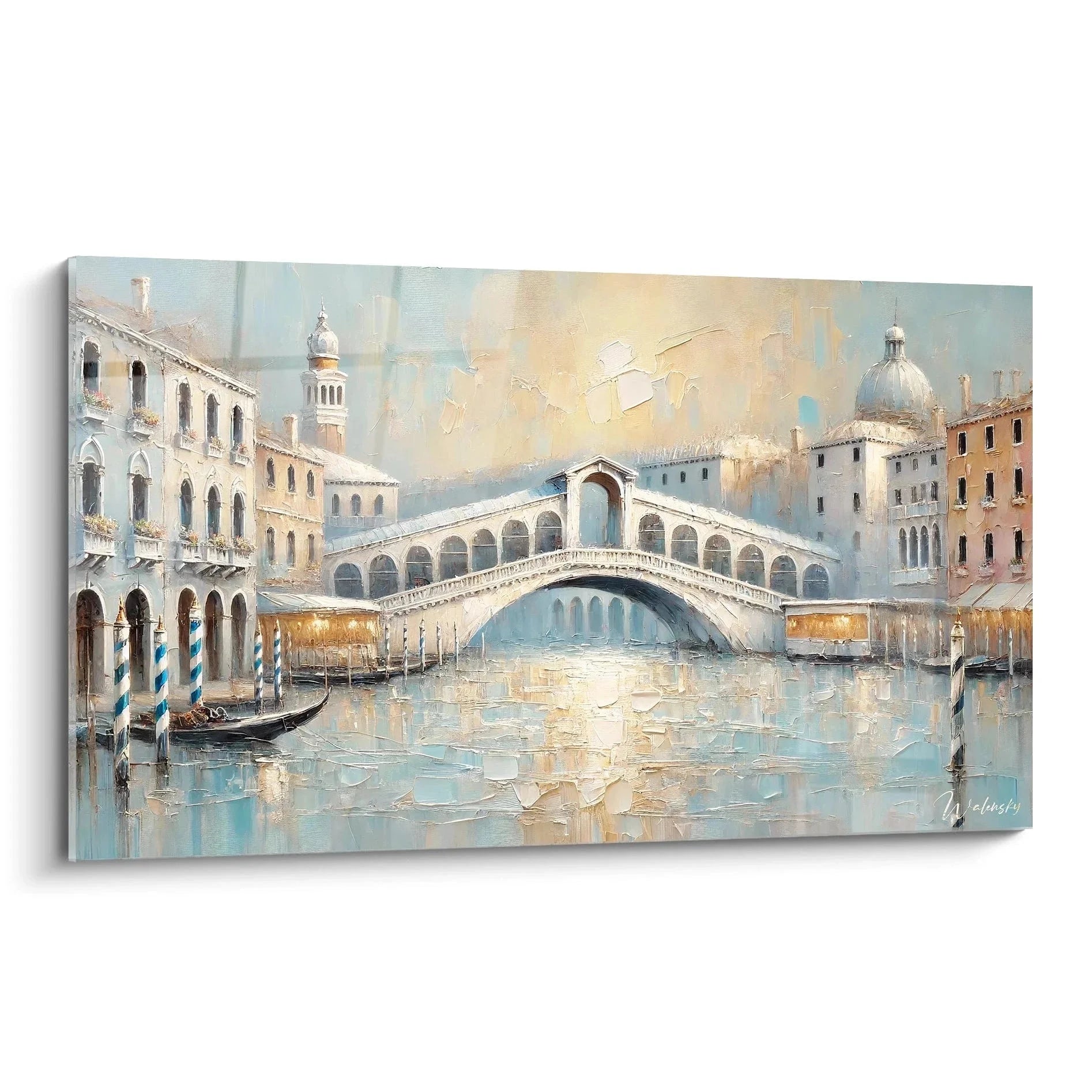 Wandbild Venedig Rialtobrücke mit Gondel und italienischen Palästen am Canal Grande