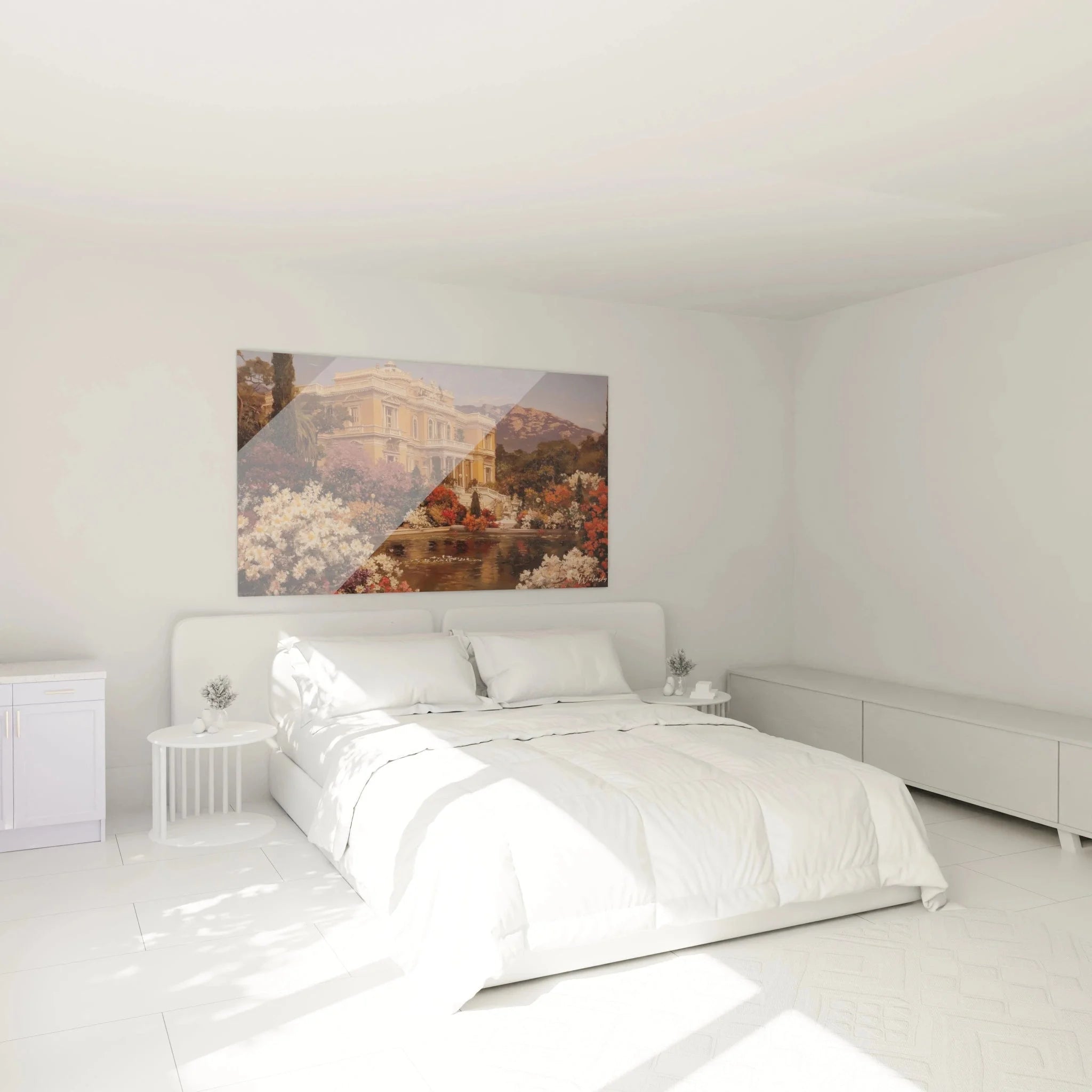 Elegantes Wandbild Villa Klassizismus als stilvolle Schlafzimmer Wanddekoration