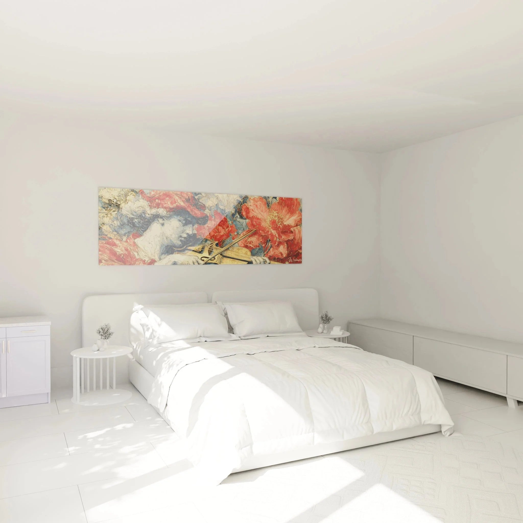 Schlafzimmer Dekoration mit Wandbild Violine Renaissance Kunstdruck über dem Bett