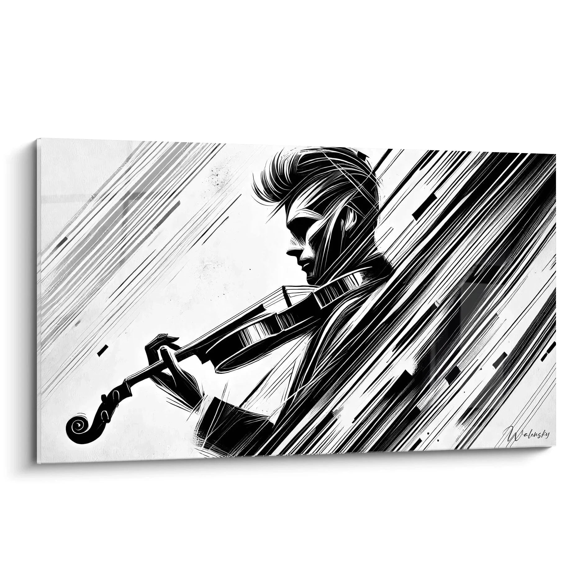 Wandbild Violinist schwarz-weiß, elegante Musikszene mit dynamischen Linien, Edition Schwarz-Weiß-Figur