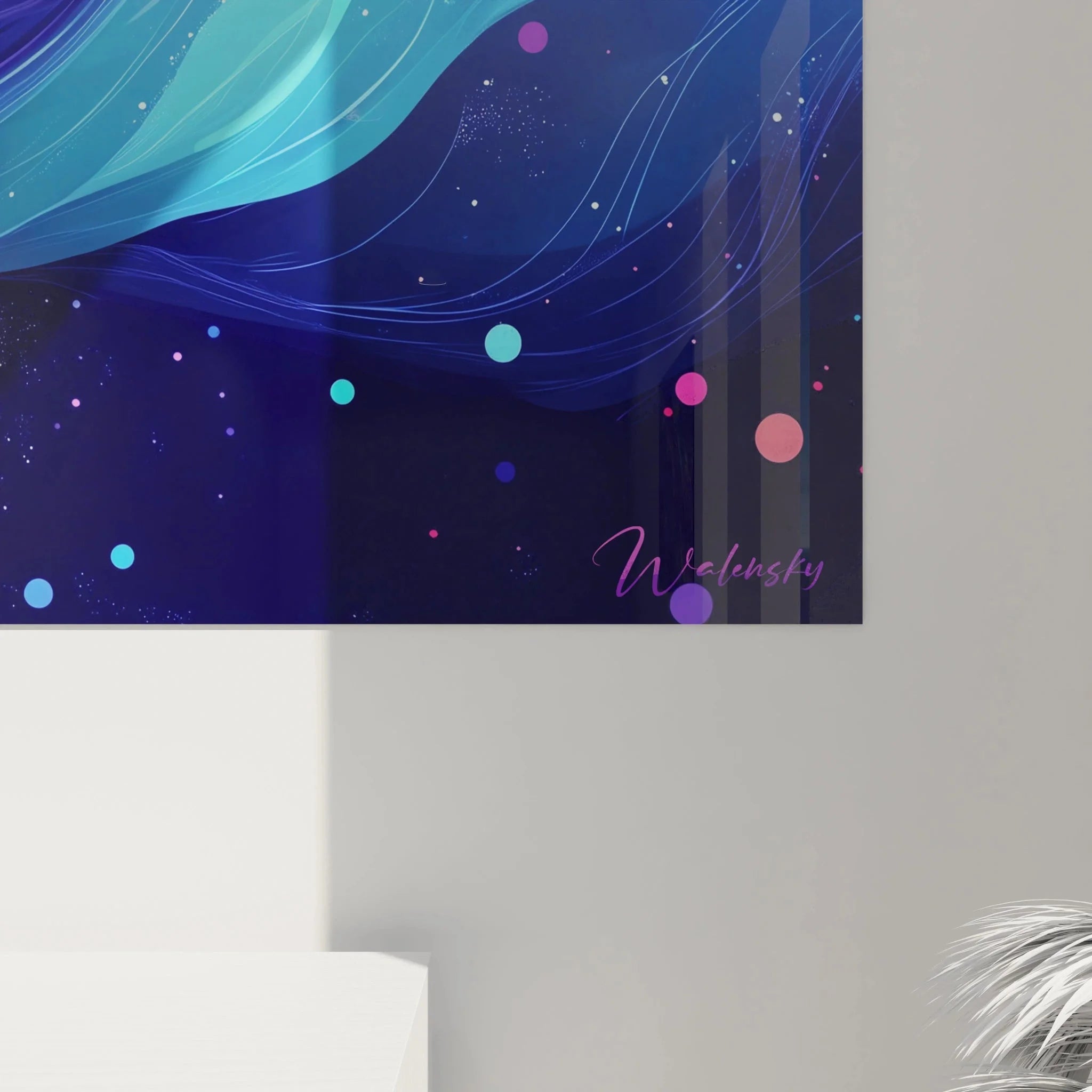 Gesamtansicht Wandbild Wal Universum - Majestätische Meereskunst mit kosmischen Elementen und Sternen