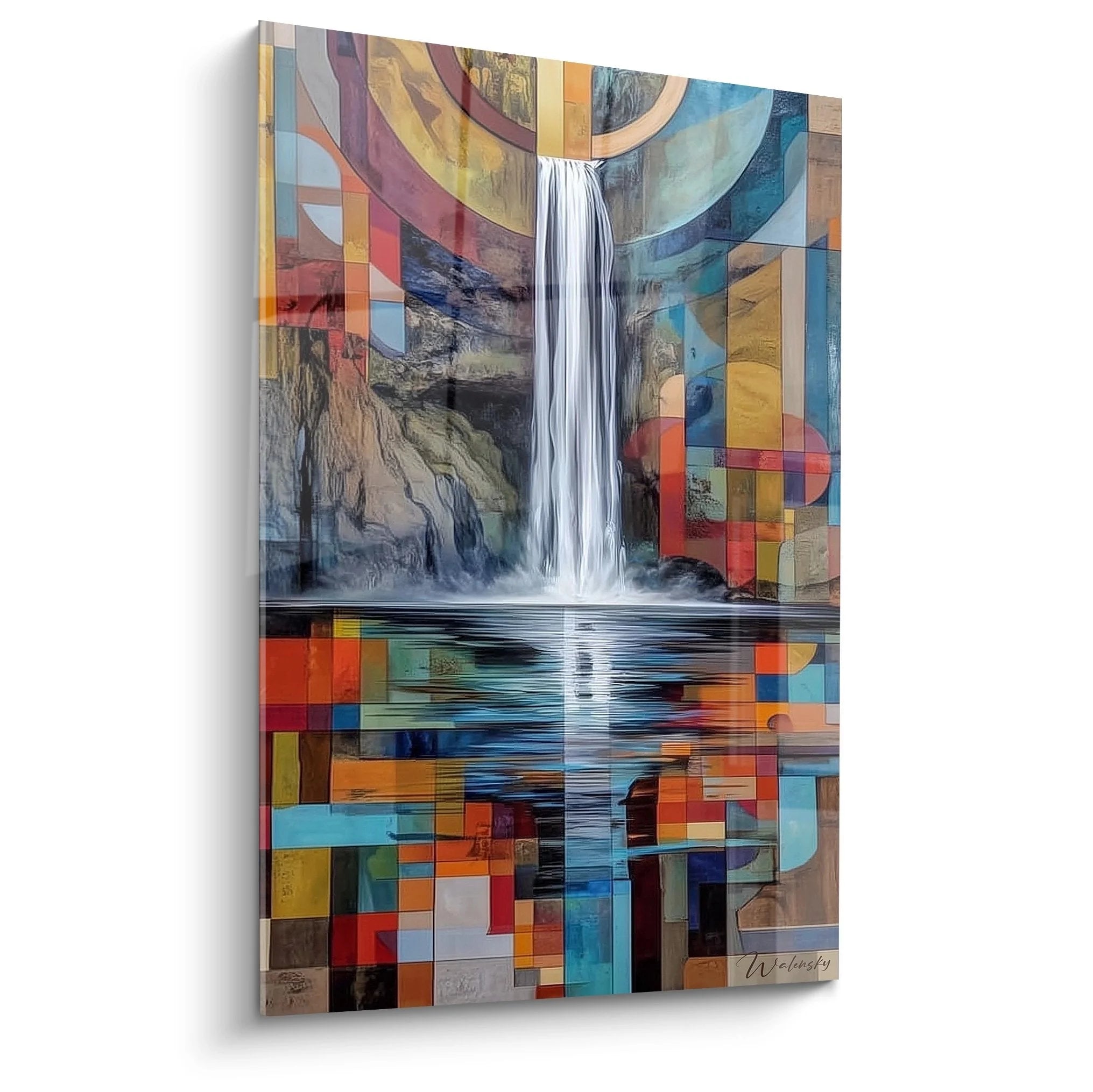 Wandbild Wasserfall abstrakt mit geometrischen Formen in bunten Farben - Edition Wasserfall