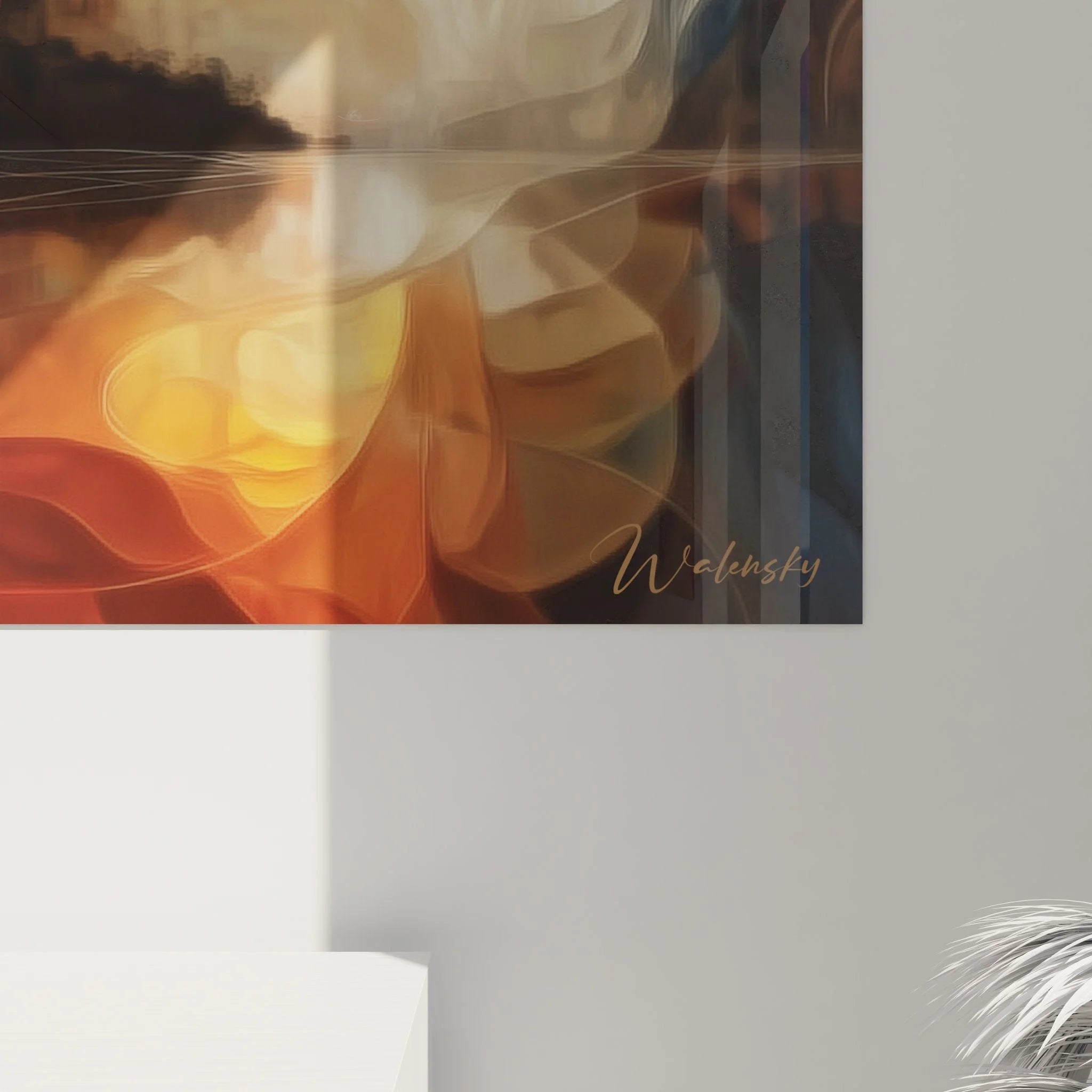 Gesamtansicht Wandbild Wasserfall abstrakt mit Spiegelung und traumhafter Farbkomposition