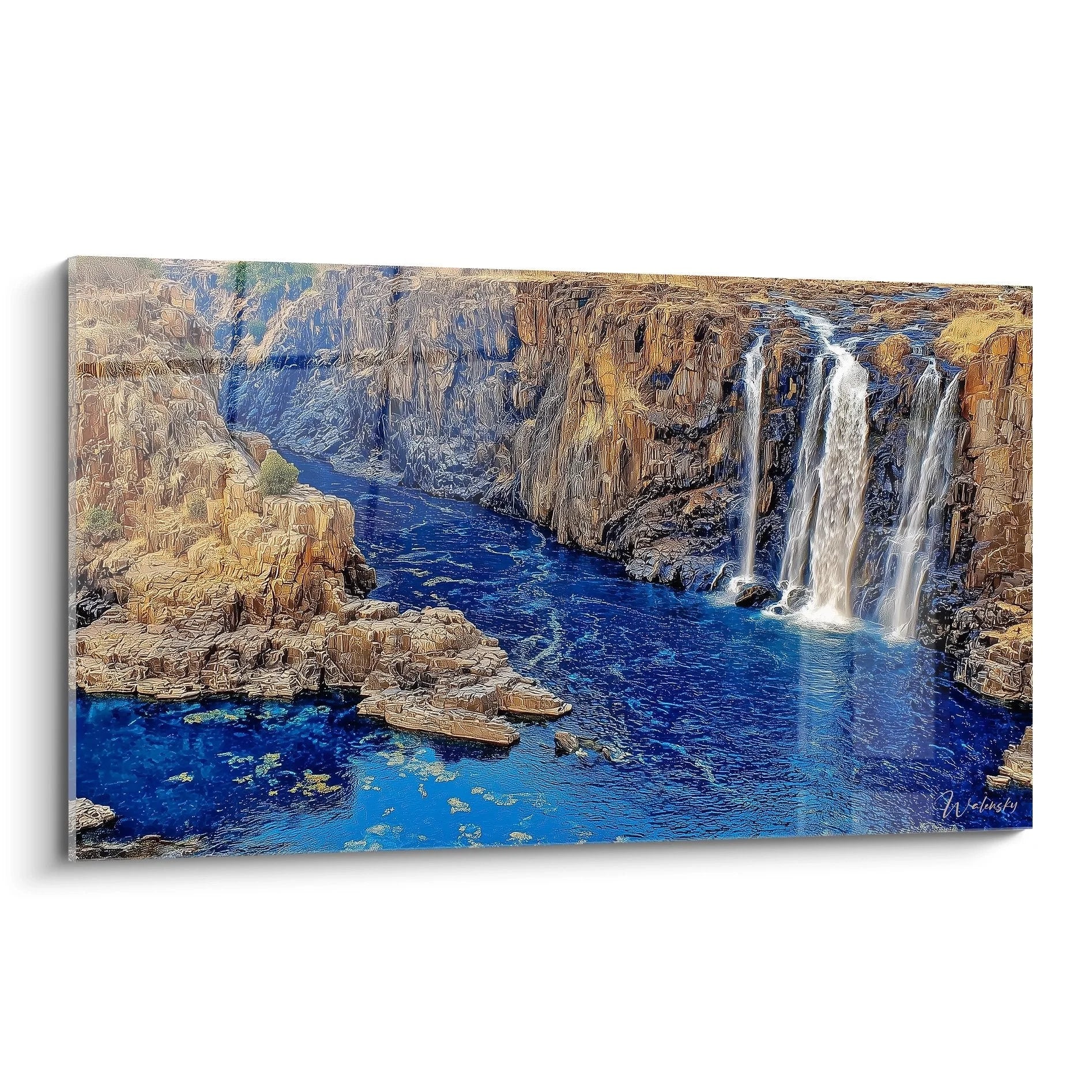 Wandbild Wasserfall mit dramatischen Klippen und türkisblauen Kaskaden - Premium Leinwanddruck Edition Wasserfall