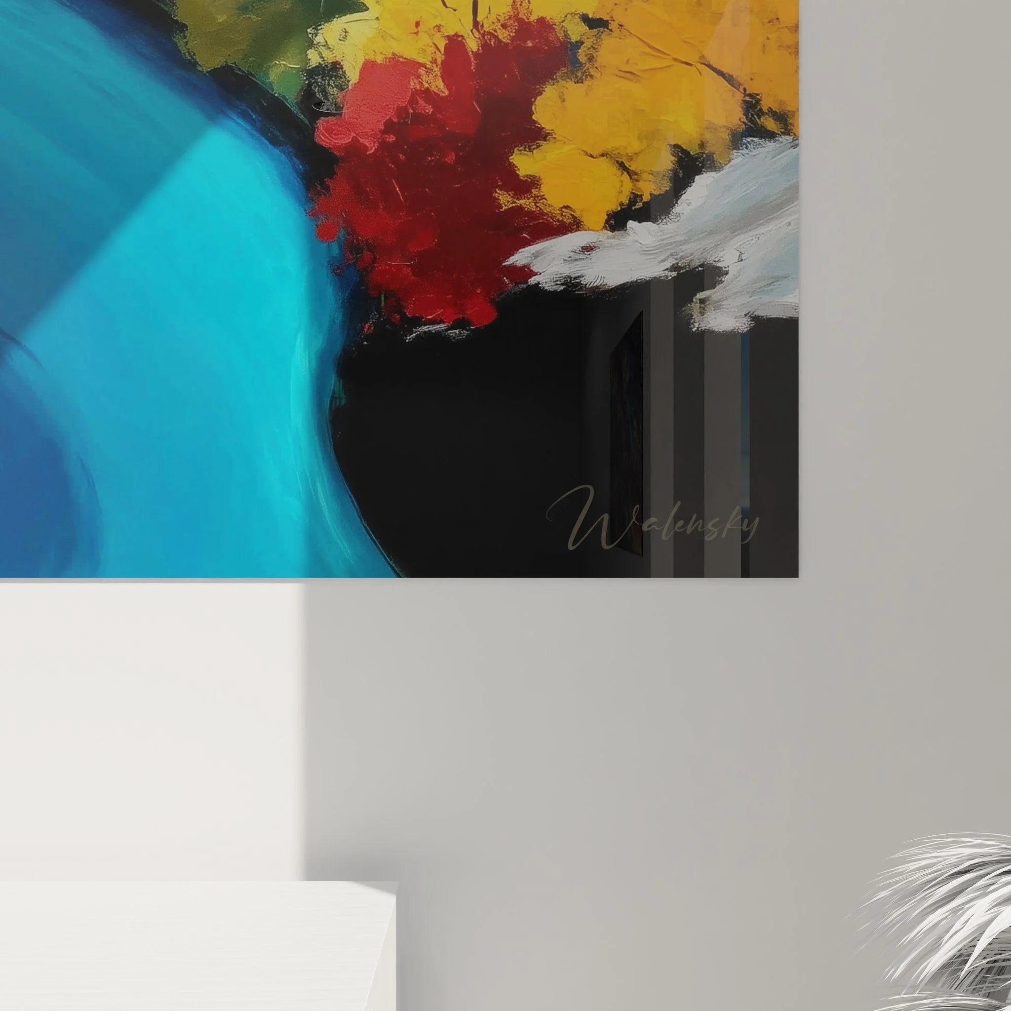 Gesamtansicht Wandbild Wasserfall XXL mit herbstlicher Landschaft und blauer Kaskade