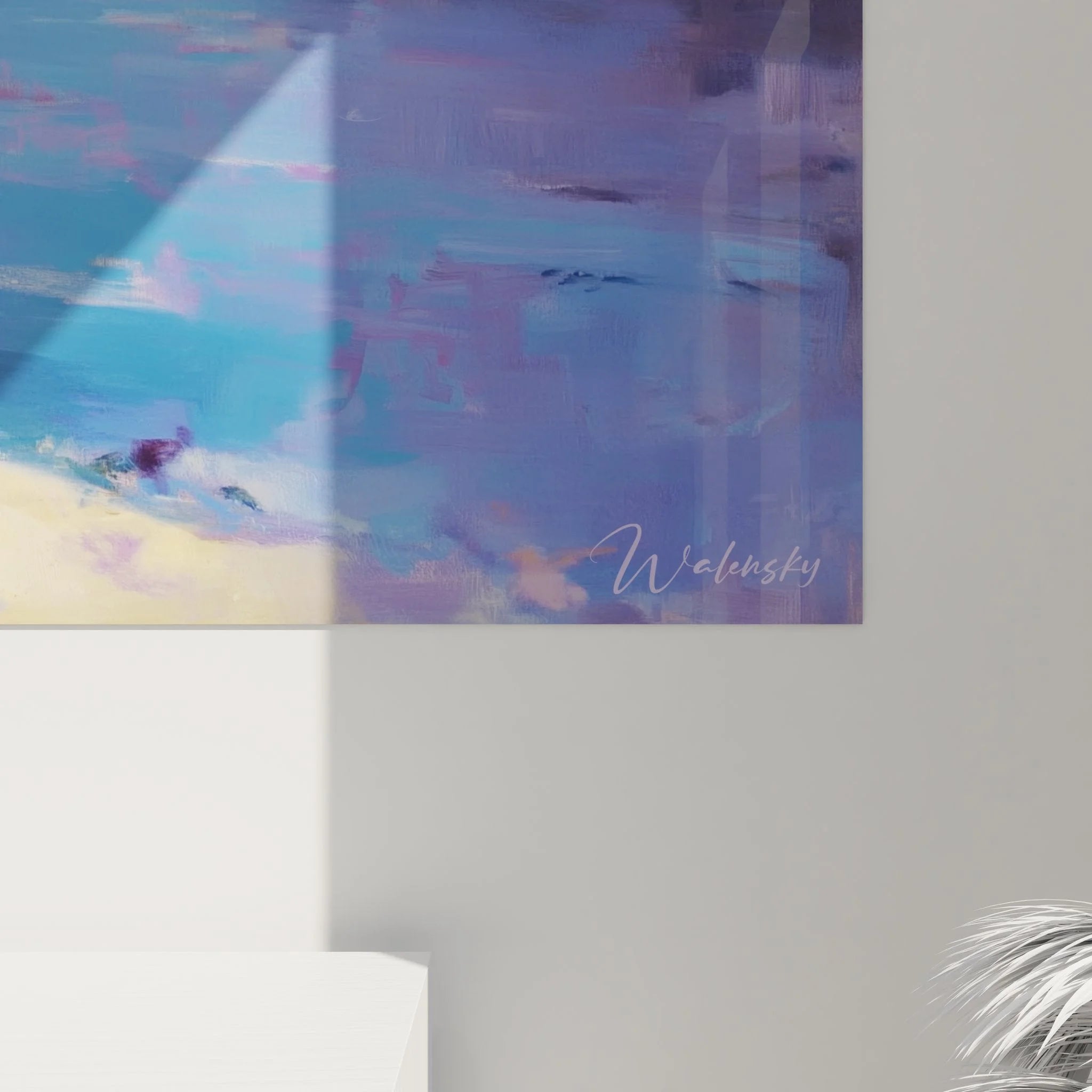 Gesamtansicht Wandbild Niagara Wasserfall XXL, violette Naturkunst als modernes Wohnzimmer Highlight