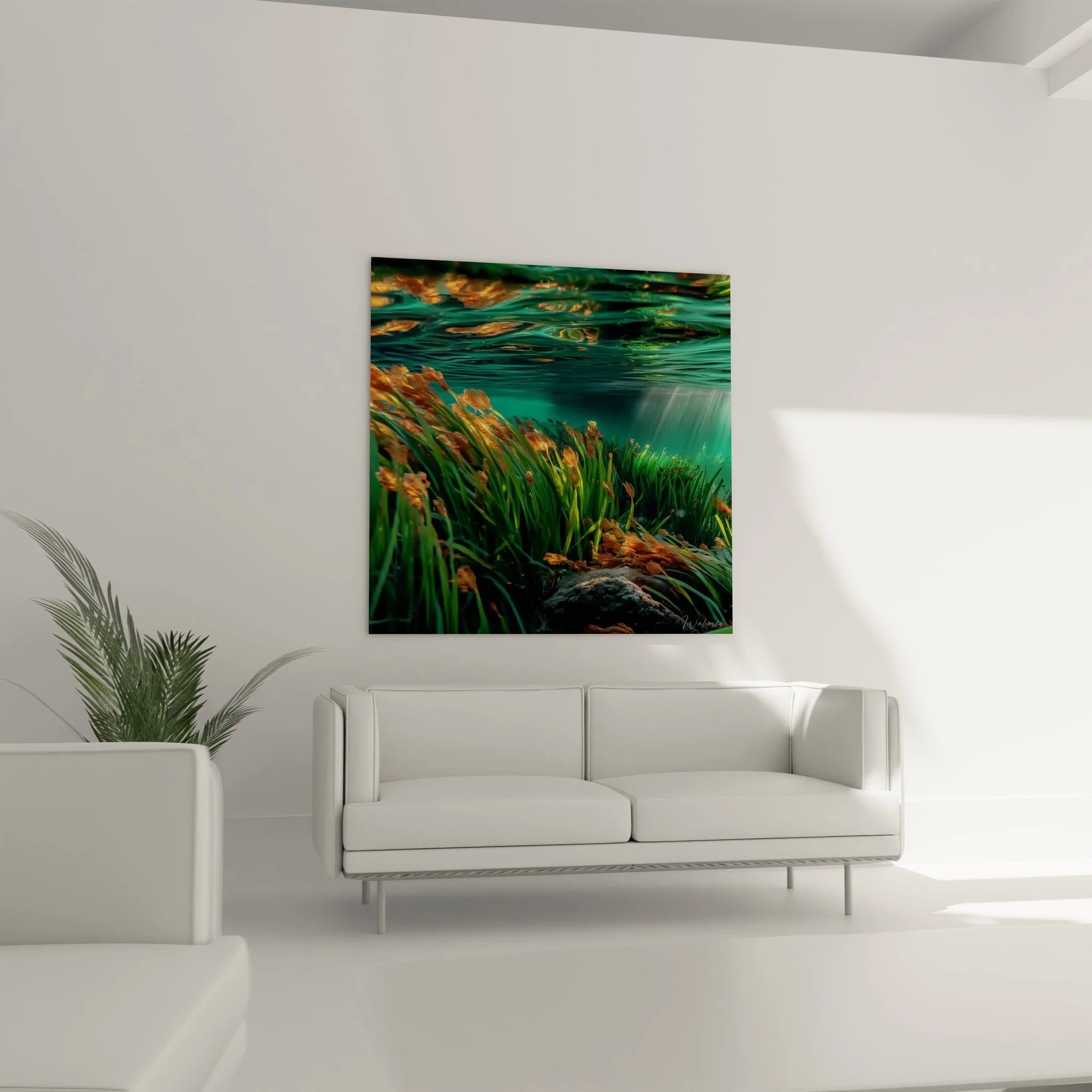 Detailaufnahme Wandbild Wasserpflanzen - grüne Vegetation unter türkisem Wasser