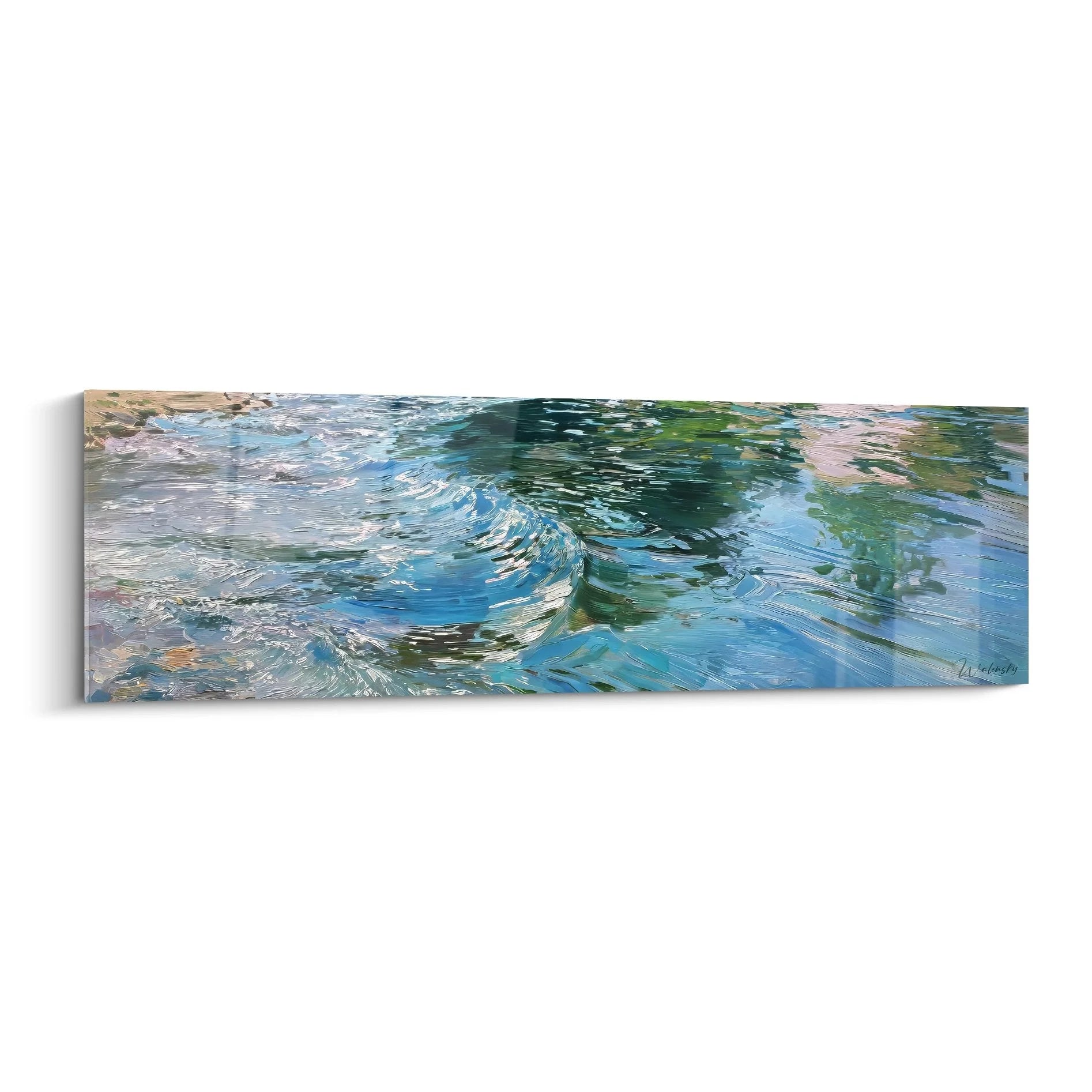 Wandbild Wasserstrudel mit blauen und grünen Strömungen als moderne Leinwandkunst für Wohnräume