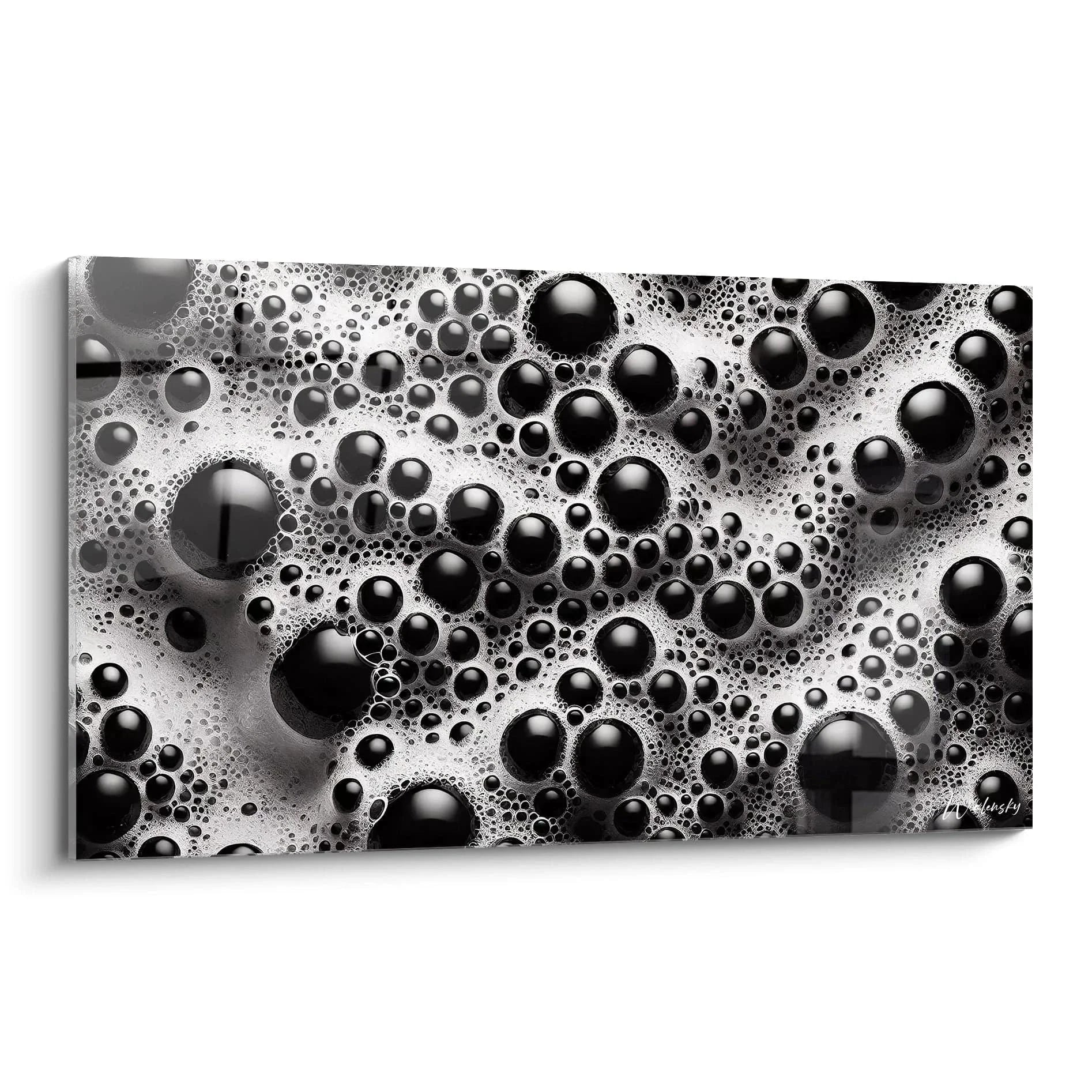 Wandbild Wassertropfen abstrakt in Schwarz-Weiß mit detailreichen Blasenstrukturen für moderne Wanddekoration