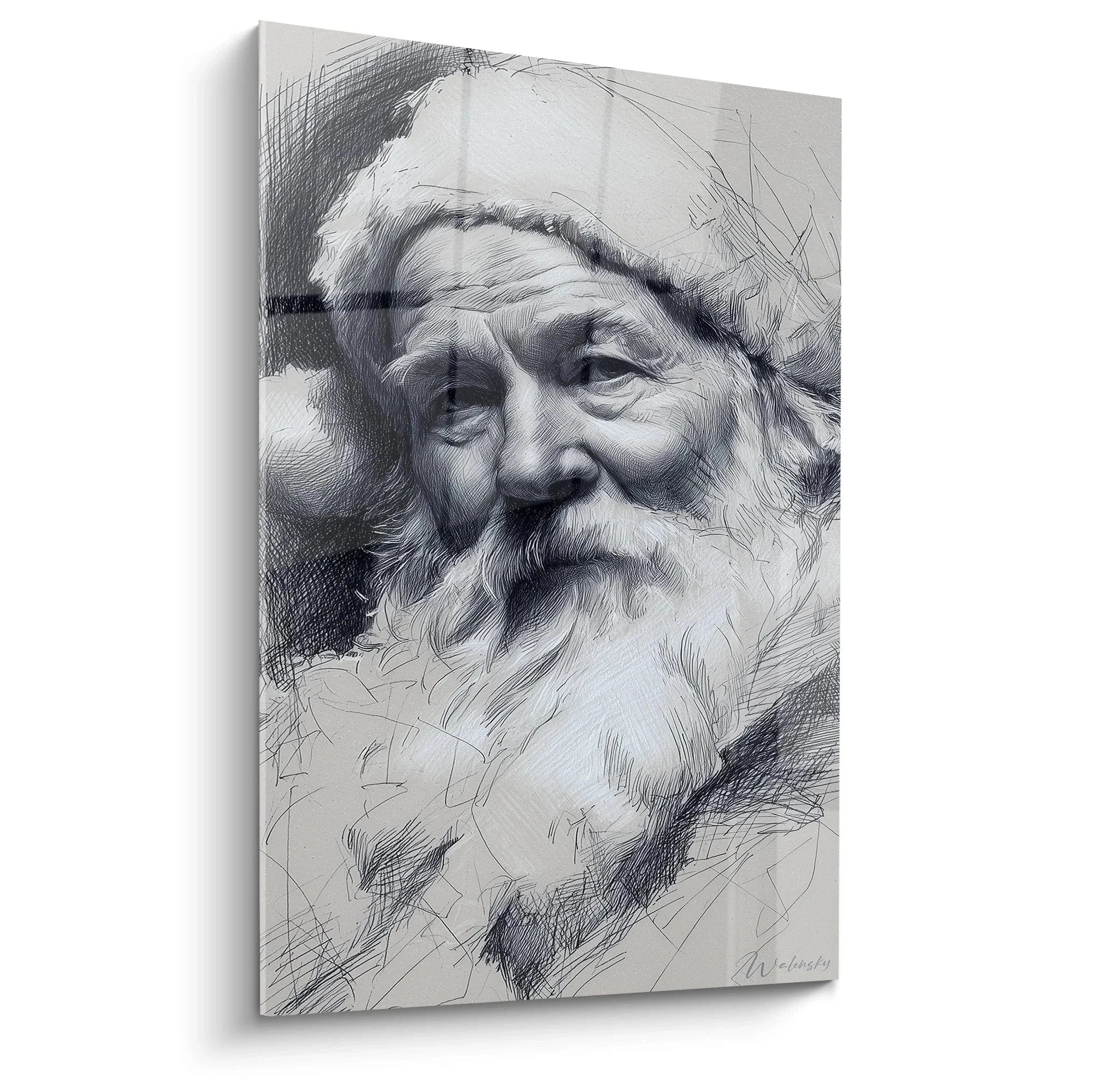 Nostalgisches Wandbild Weihnachtsmann Porträt als Kohlezeichnung - Edition Weihnachten Kunstdruck